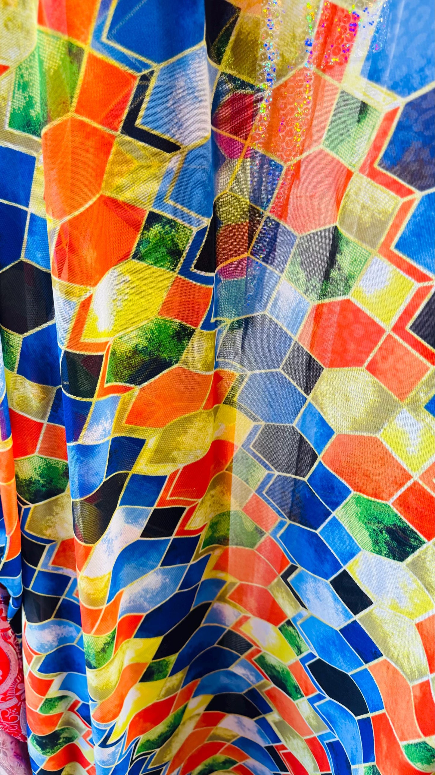 Honeycomb geometric design print on great quality of power mesh 4-way stretch 58/60” Sold by the YD. Ships worldwide from Los Angeles CA