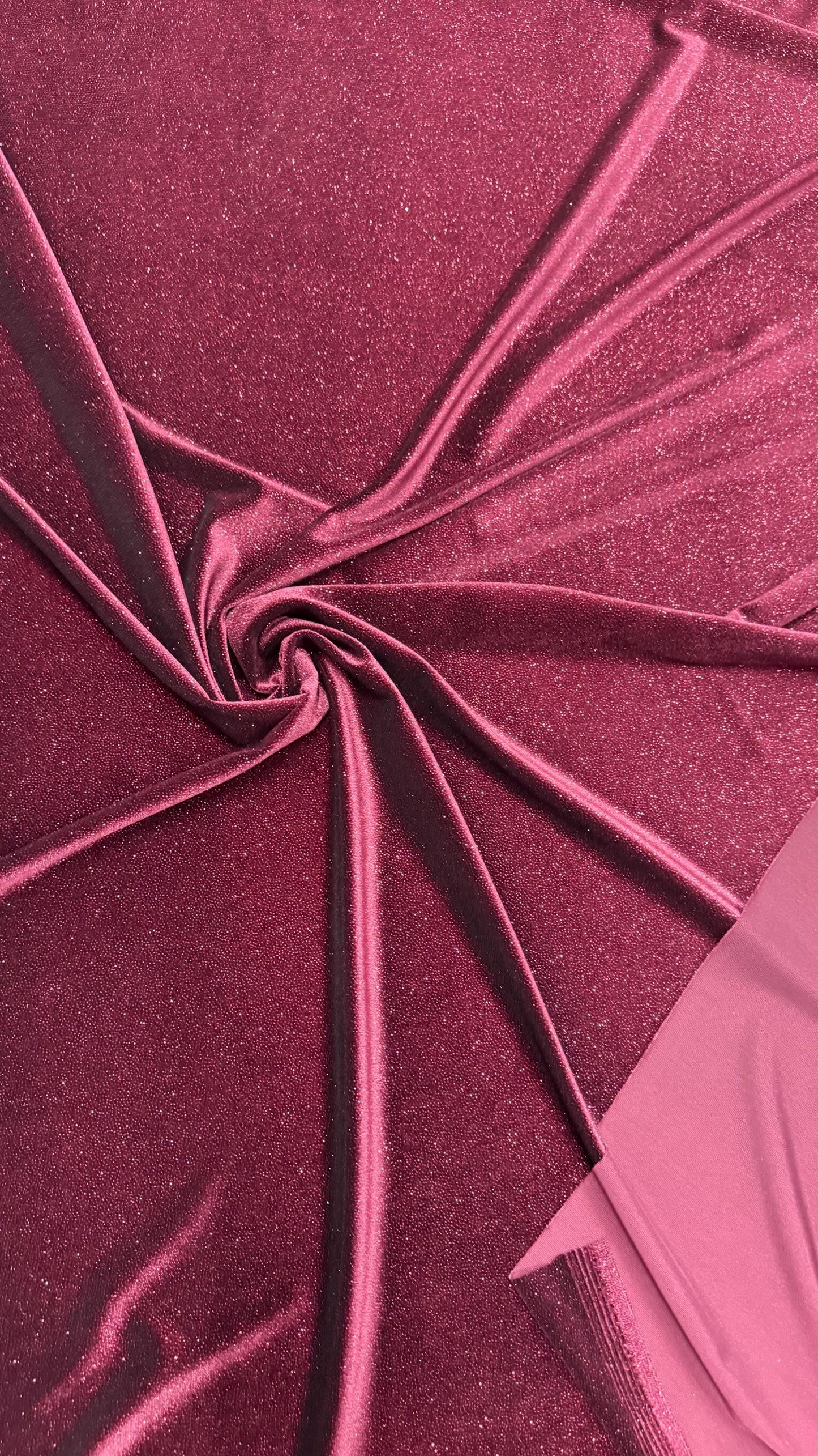 New Merlot stretch velvet with glitter dots 4 way stretch 58/60" Sold by the YD. Ships worldwide from Los Angeles California USA