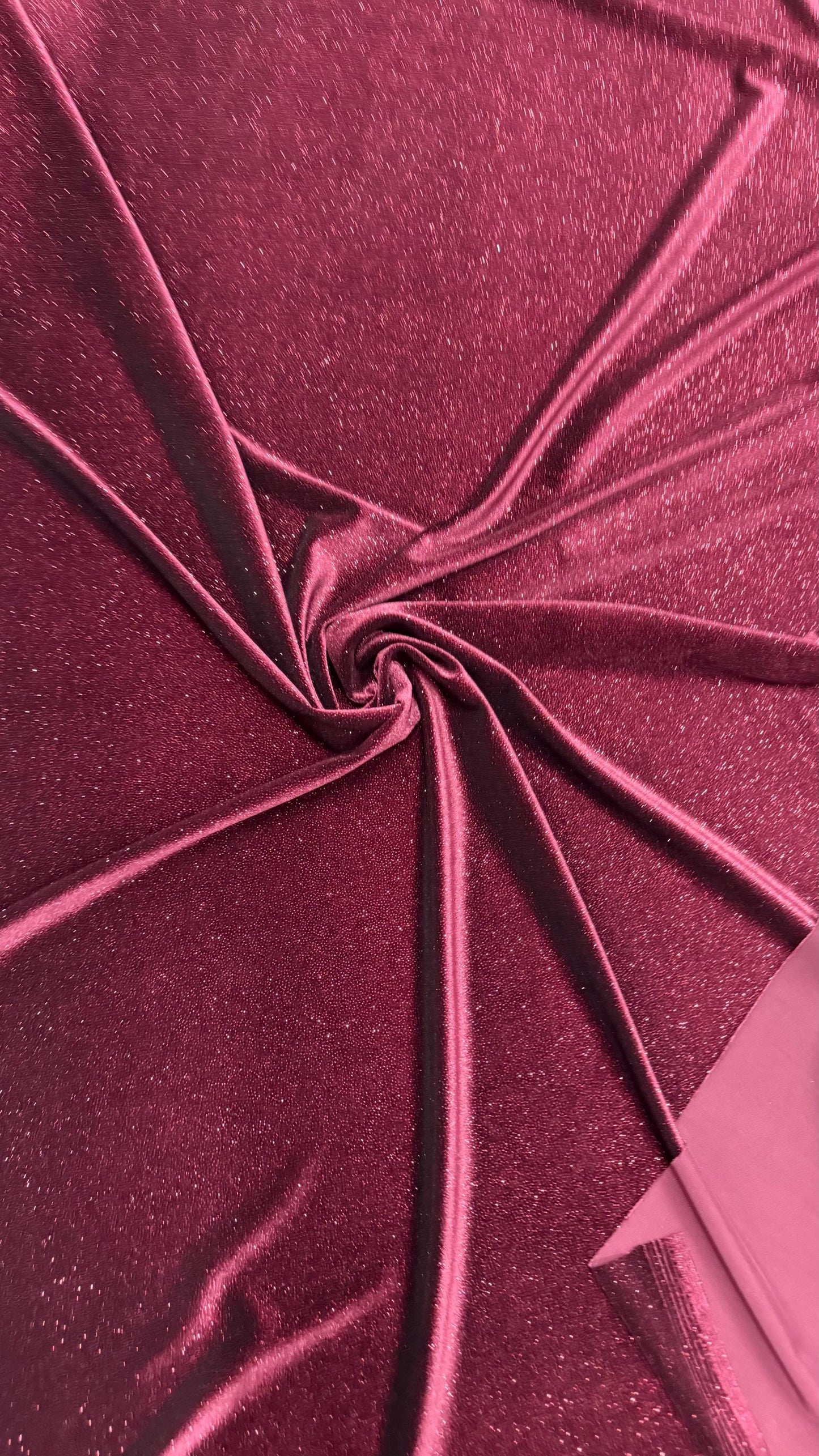 New Merlot stretch velvet with glitter dots 4 way stretch 58/60" Sold by the YD. Ships worldwide from Los Angeles California USA