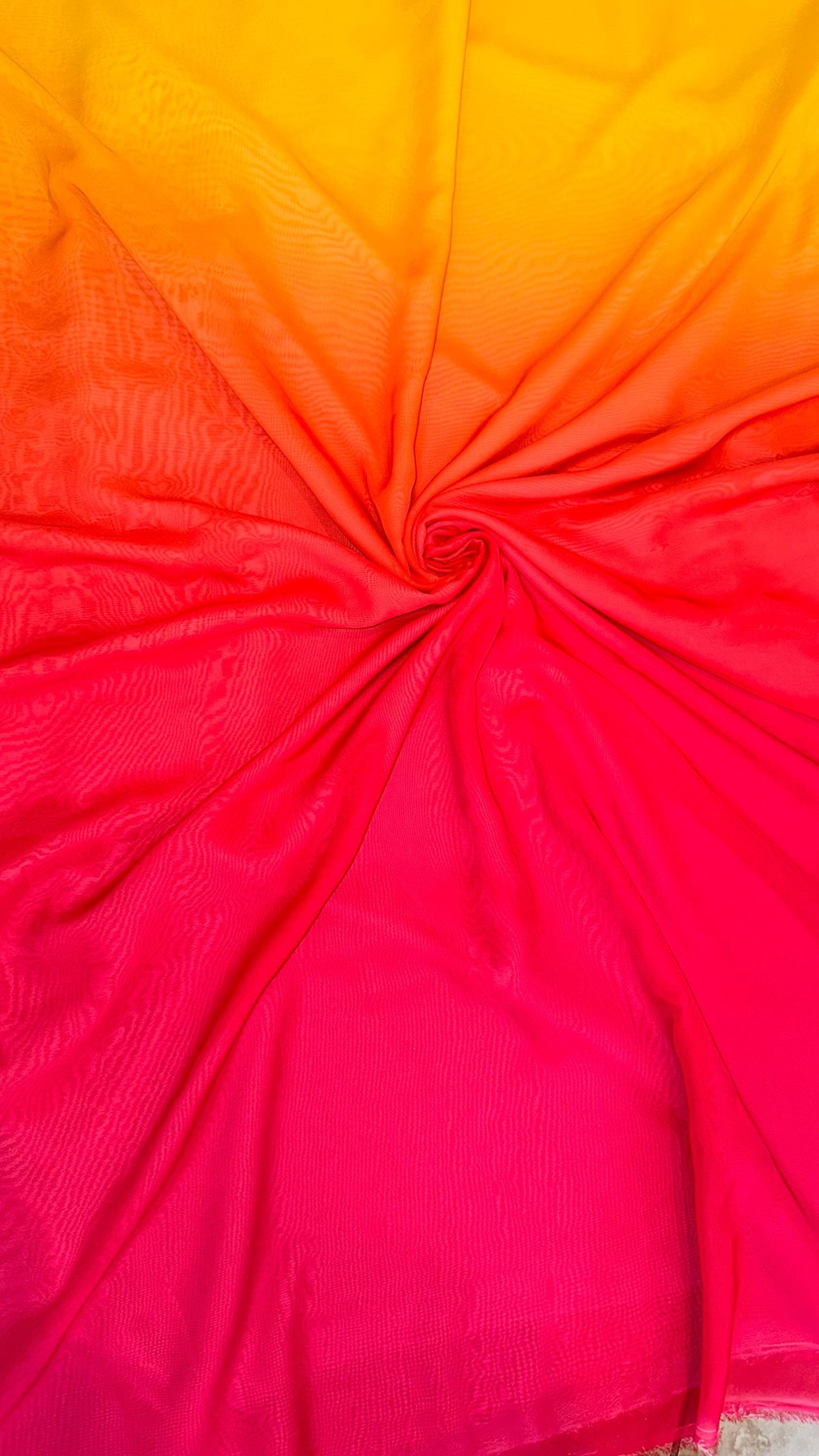 Ombre Silky Chiffon Orange/Yellow/Pink non stretch 58/60” Sold by the YD. Ships worldwide from Los Angeles California USA.