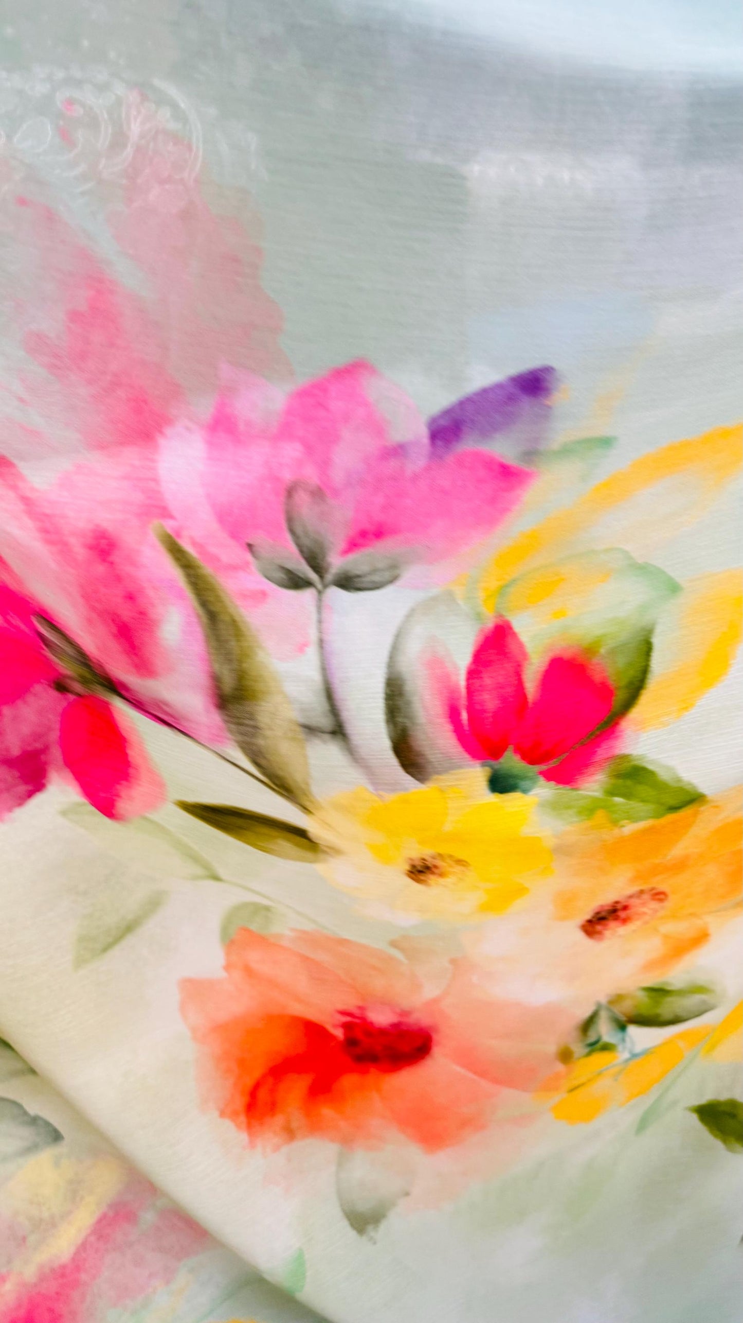 New Romantic Flowers design Multicolor print on great quality of high multi chiffon silk non stretch 58/60” Sold by the YD. Ships worldwide