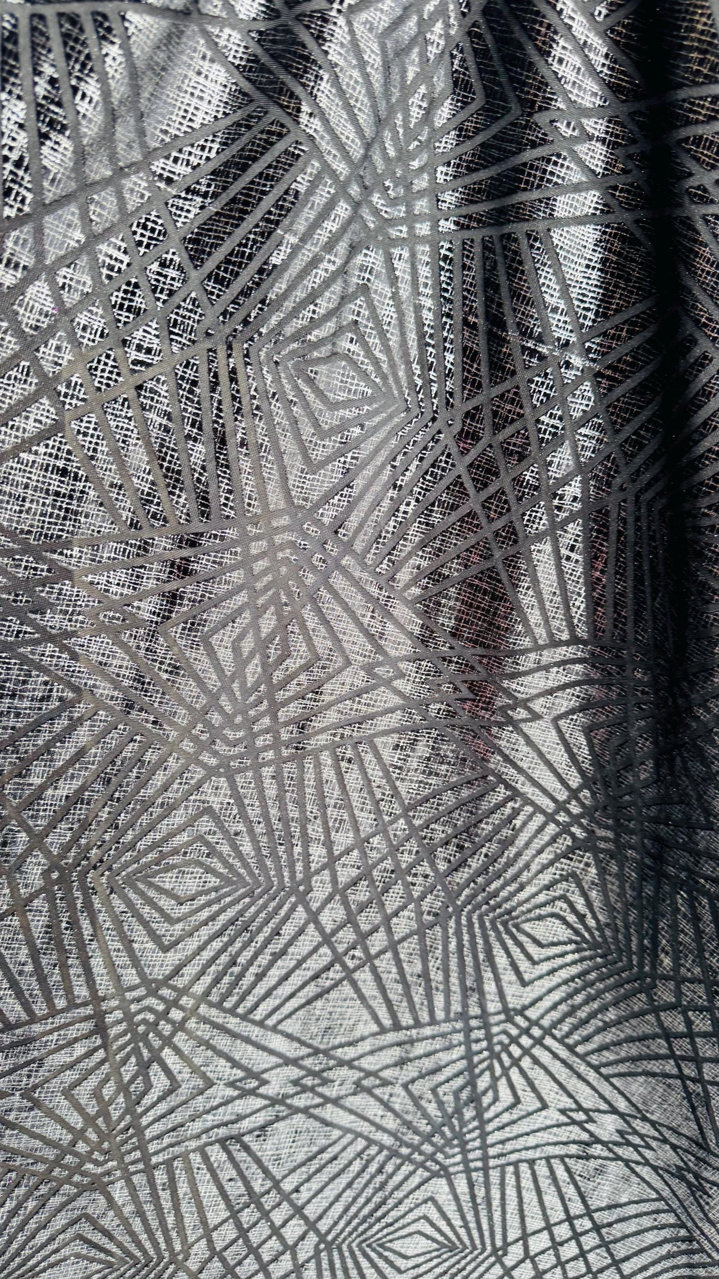 New Metallic Geometric design burnout spandex velvet 4-way stretch 58/60” Sold by the YD. Ships worldwide from Los Angeles California USA.
