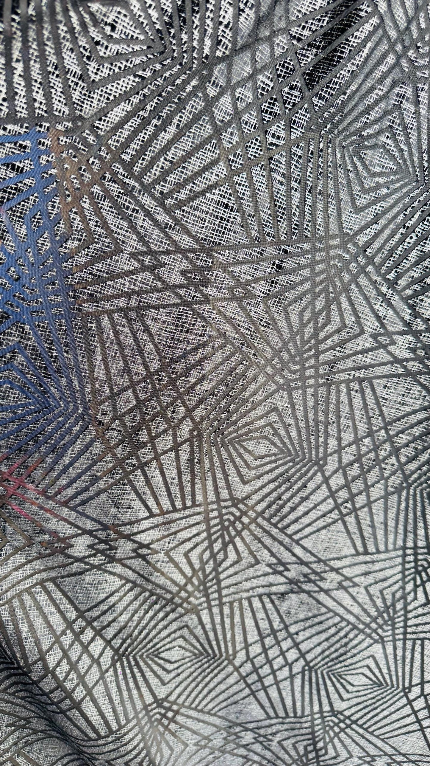 New Metallic Geometric design burnout spandex velvet 4-way stretch 58/60” Sold by the YD. Ships worldwide from Los Angeles California USA.