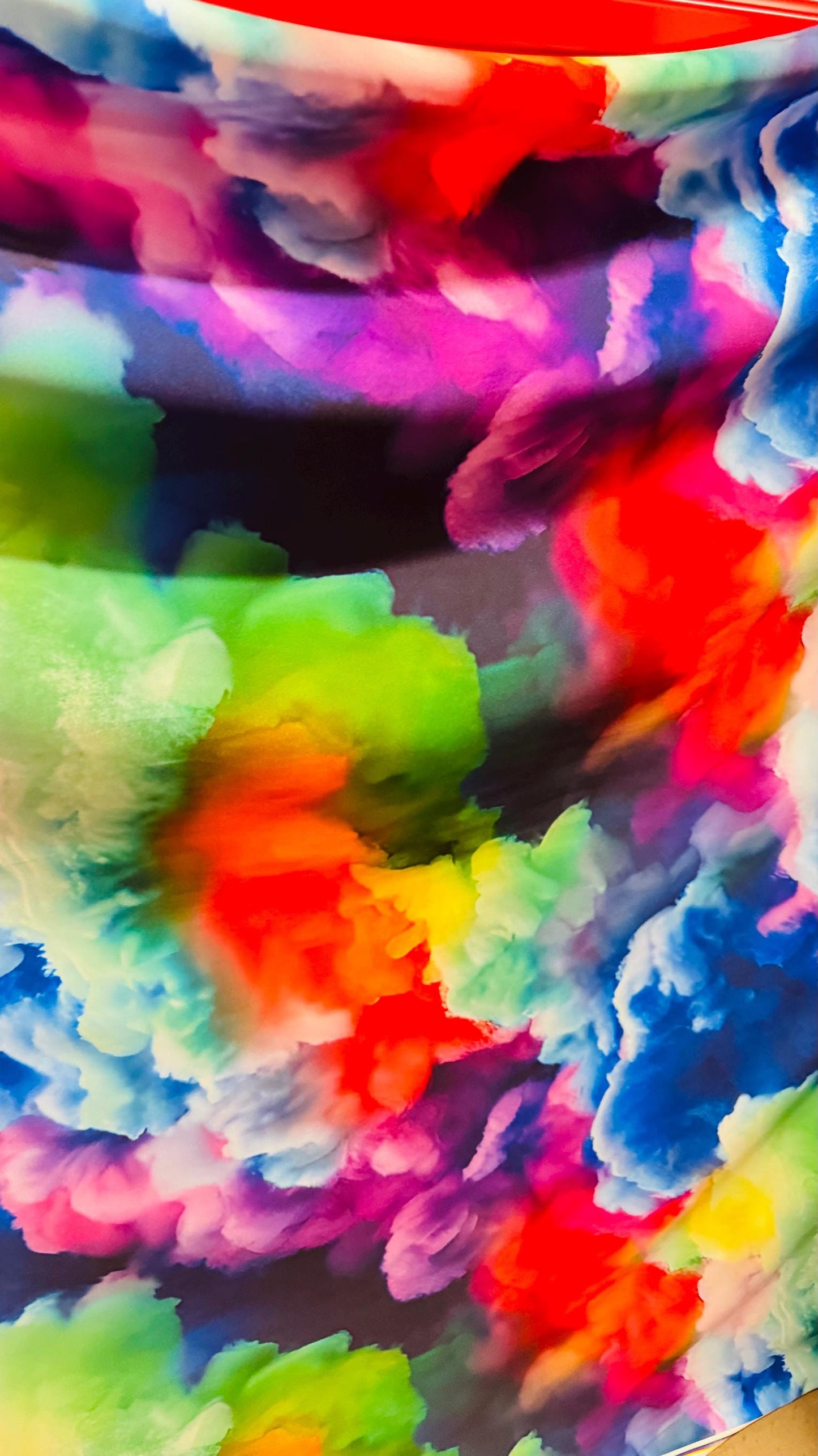 New Rainbow clouds design print on nylon spandex 4way Stretch blue multicolor 58/60" Sold by the yd. Ships worldwide from Los Angeles CA