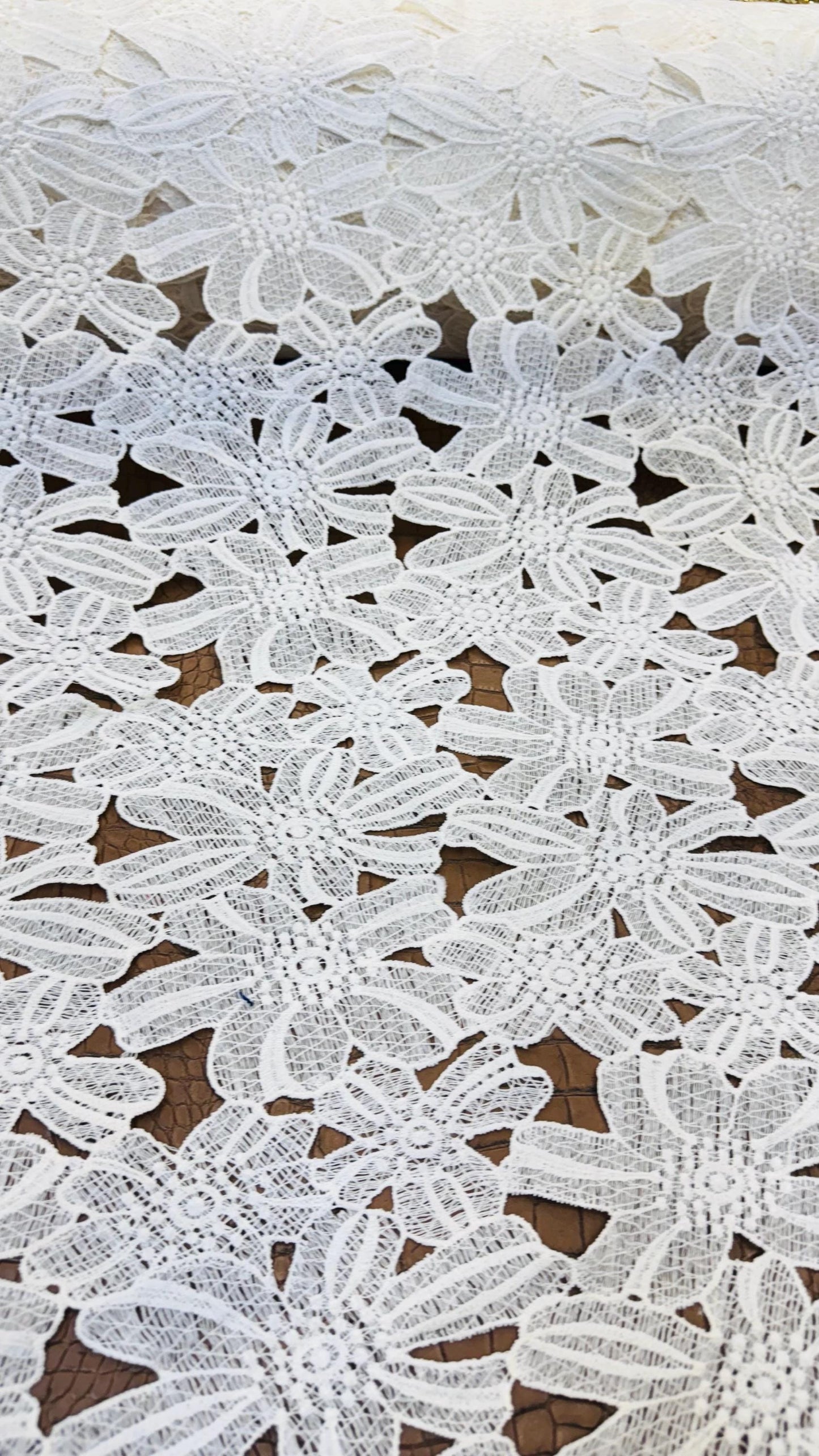 New Lace crochet Flower France design off white 2-way stretch 45/47” Sold by the YD.