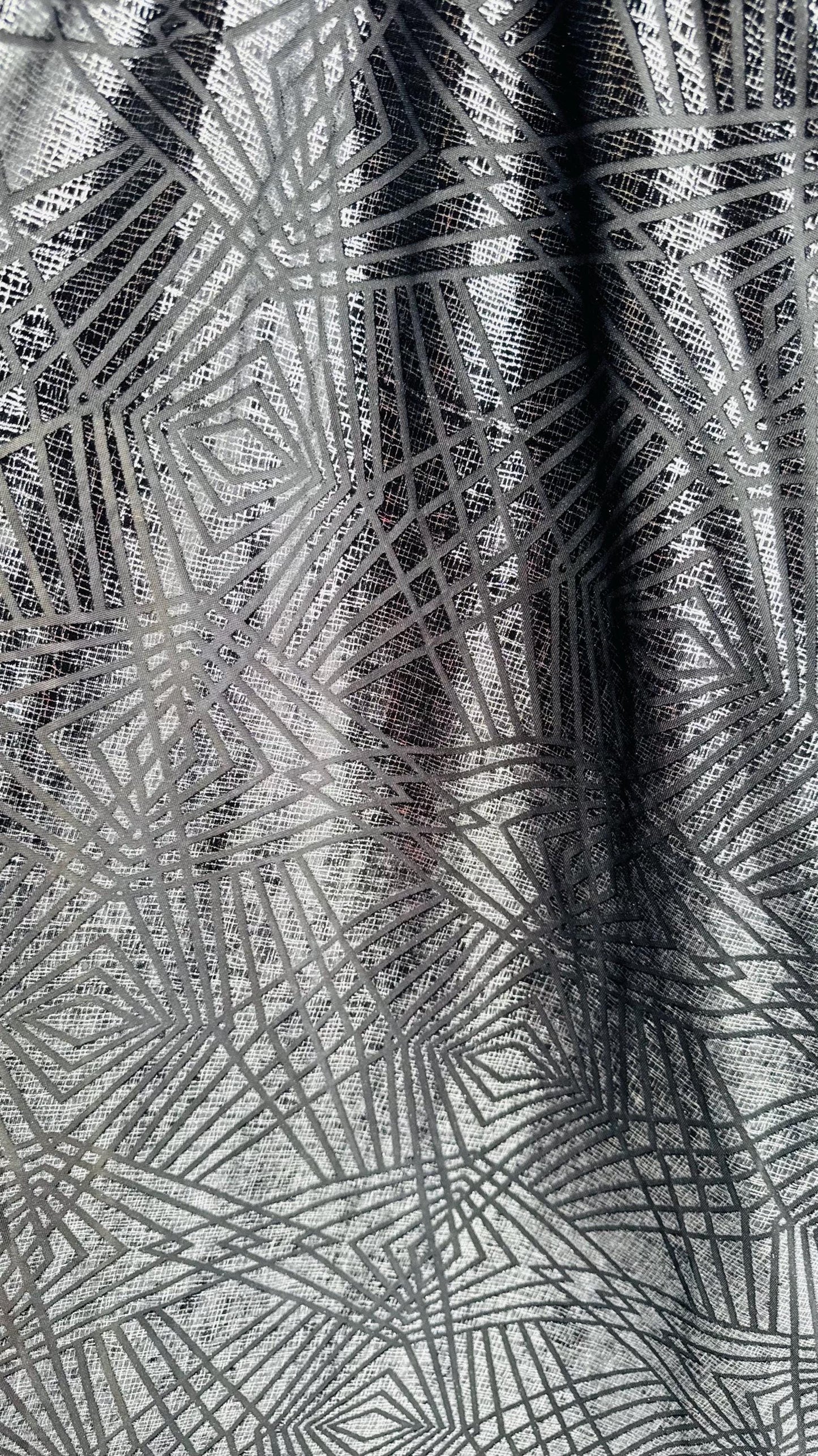 New Metallic Geometric design burnout spandex velvet 4-way stretch 58/60” Sold by the YD. Ships worldwide from Los Angeles California USA.