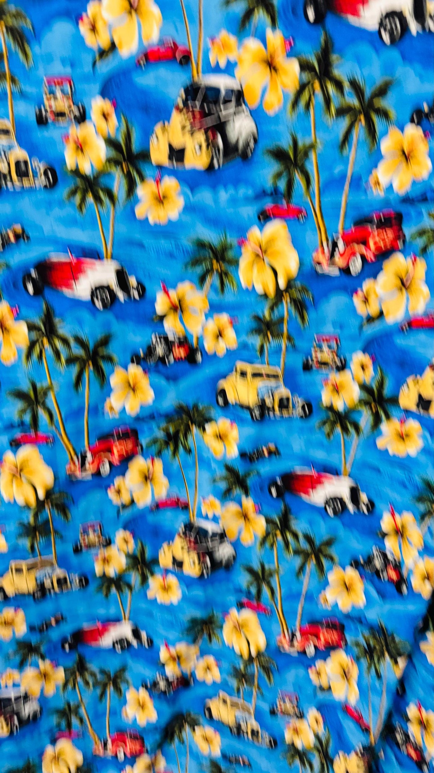 New palms trees and flames cars design print on nylon spandex 4-way stretch 58/60” Sold by the YD. Ships worldwide from Los Angeles CA