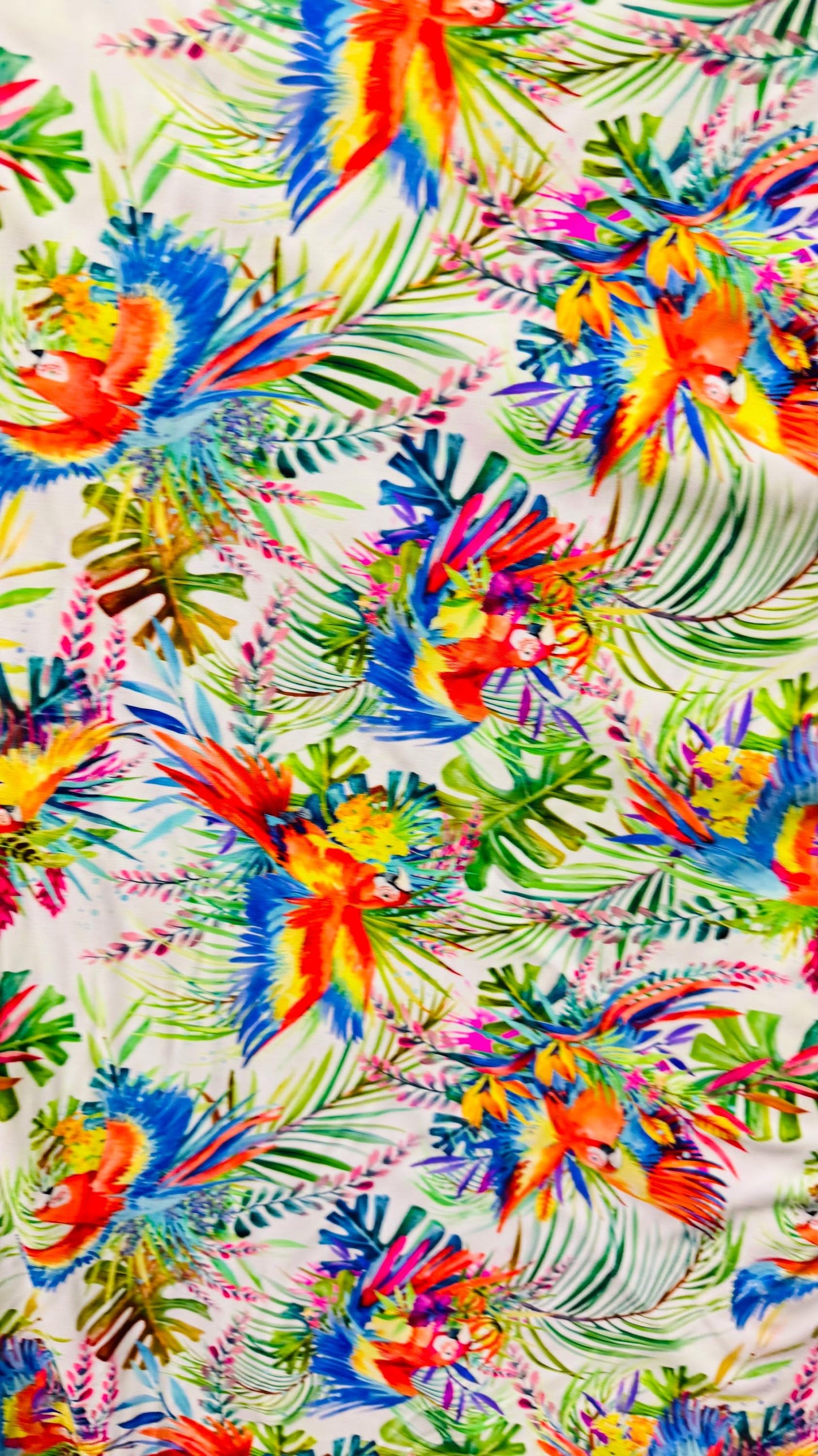 New Parrot tropical design multicolor great quality of nylon spandex 4-way stretch 58/60” Sold by the YD. Ships worldwide From Los Angeles