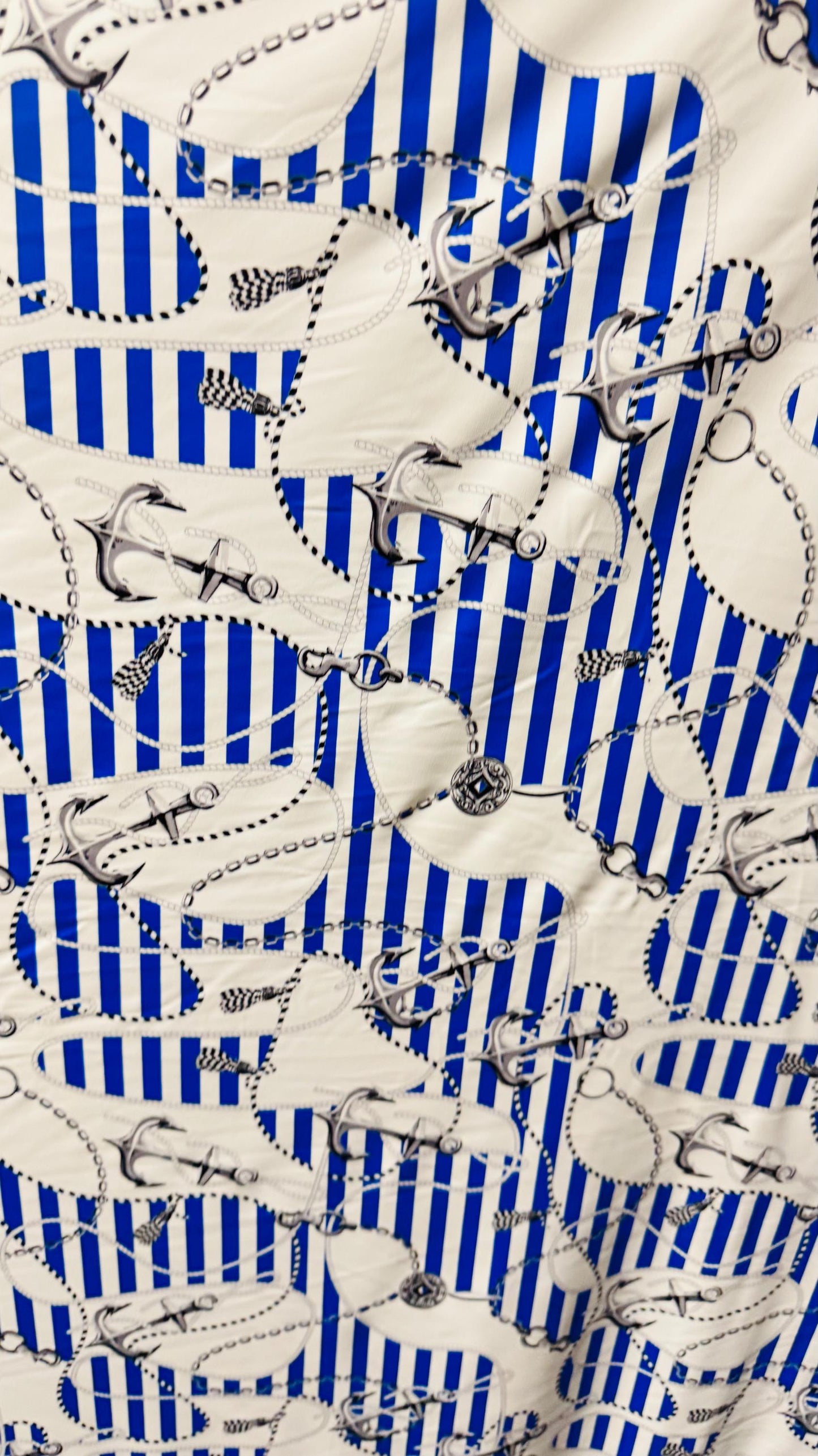 New Anchor Stripes design Blue/White great quality of nylon spandex 4-way stretch 58/60” Sold by the YD. Ships worldwide From Los Angeles
