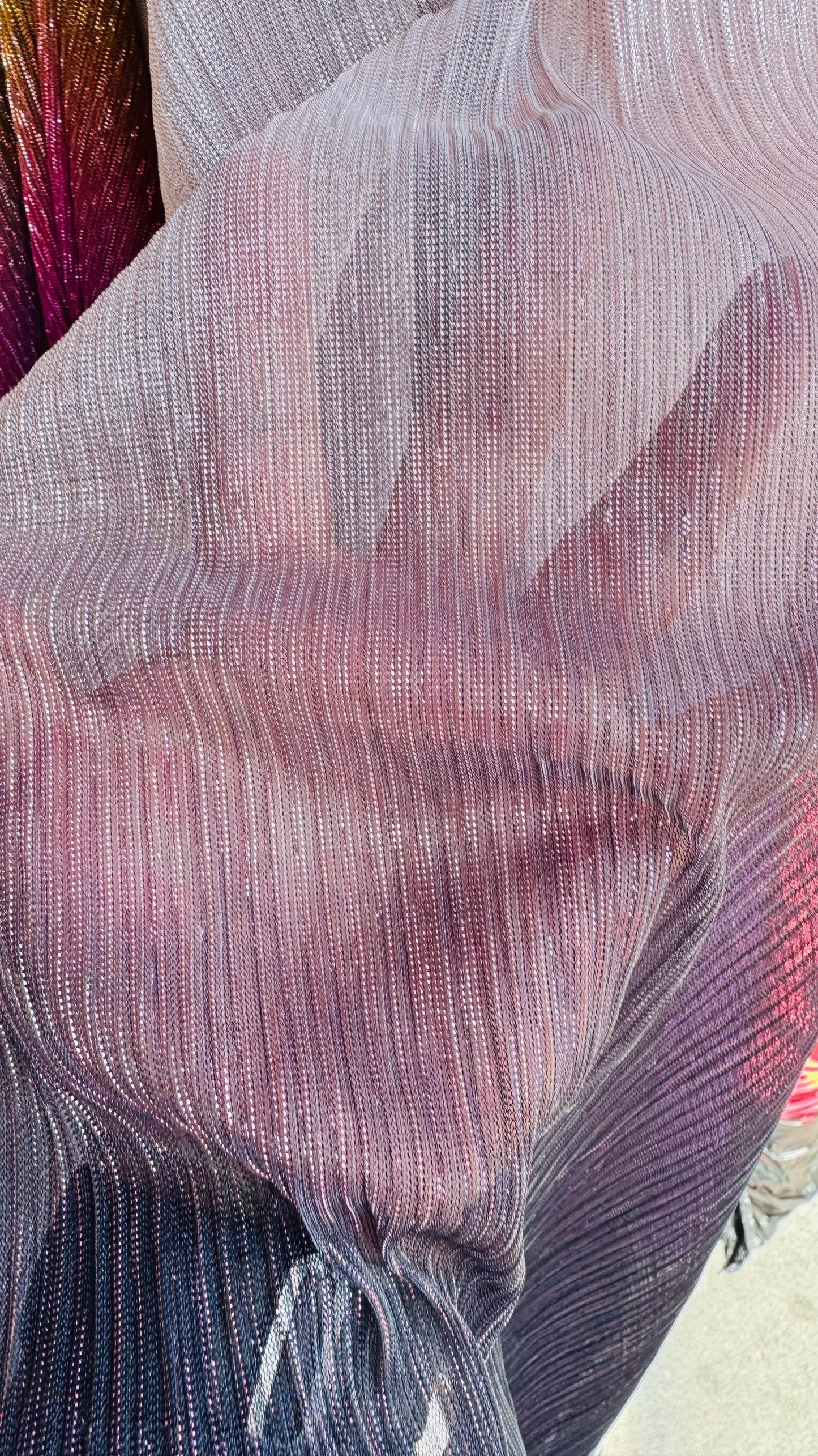 New Pleated metallic Ombre stretch mesh 4way stretch 58/60" Sold by the YD. Ships worldwide from Los Angeles California USA.
