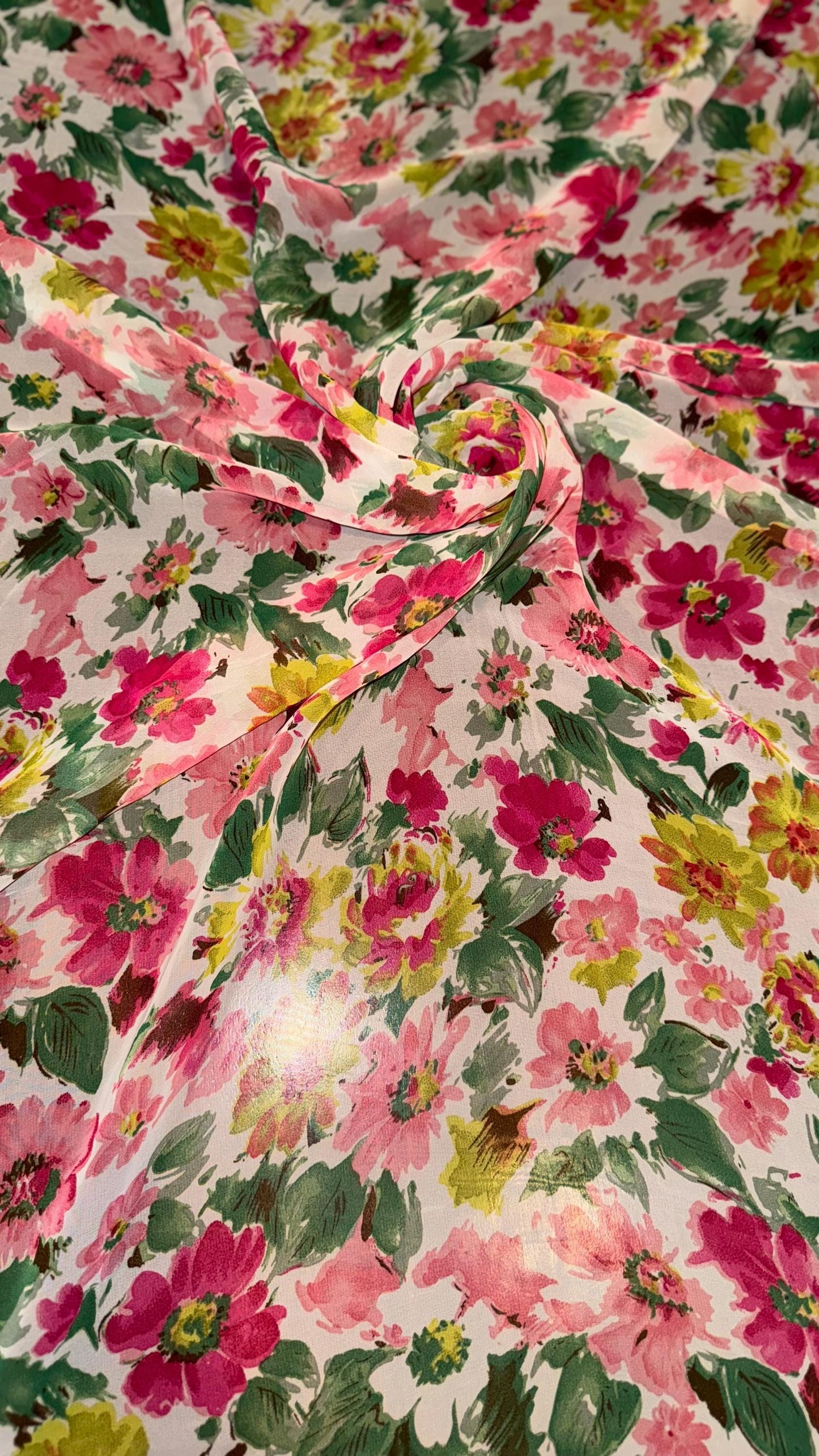 New Romantic Floral design print on great quality of high multi chiffon non stretch 58/60” Sold by the YD. Ships worldwide from Los Angeles