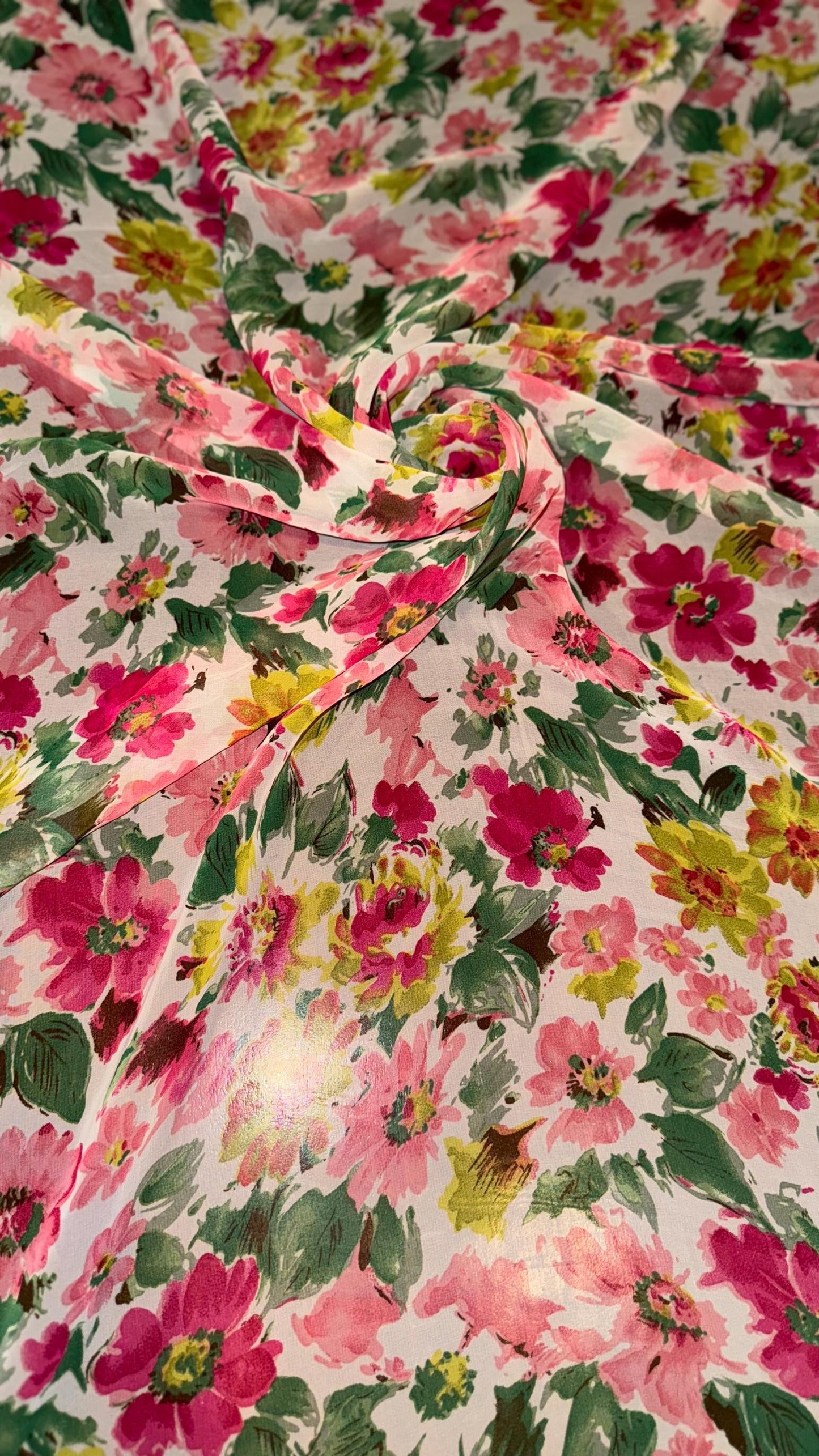 New Romantic Floral design print on great quality of high multi chiffon non stretch 58/60” Sold by the YD. Ships worldwide from Los Angeles