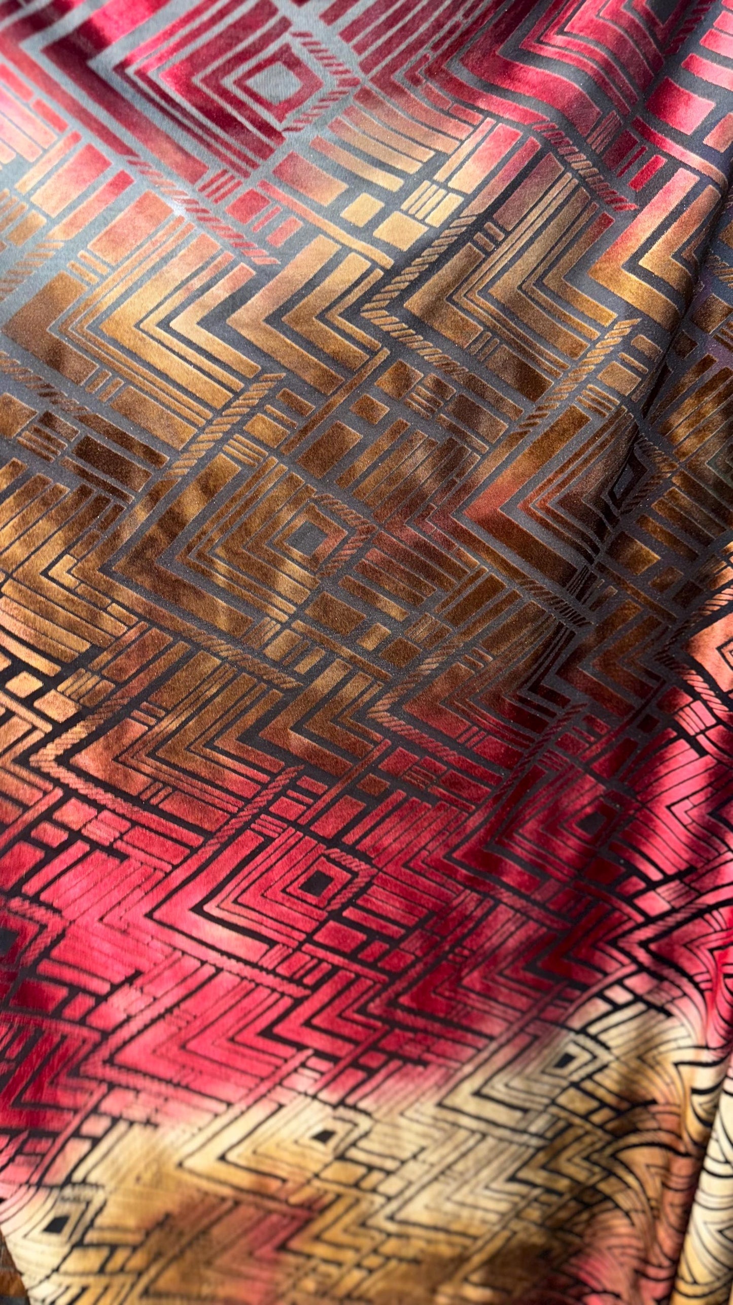 New burnout Ombre Geometric design Bronze/Red color 4-way stretch 58/60” Sold by the YD. Ships worldwide from Los Angeles California USA.