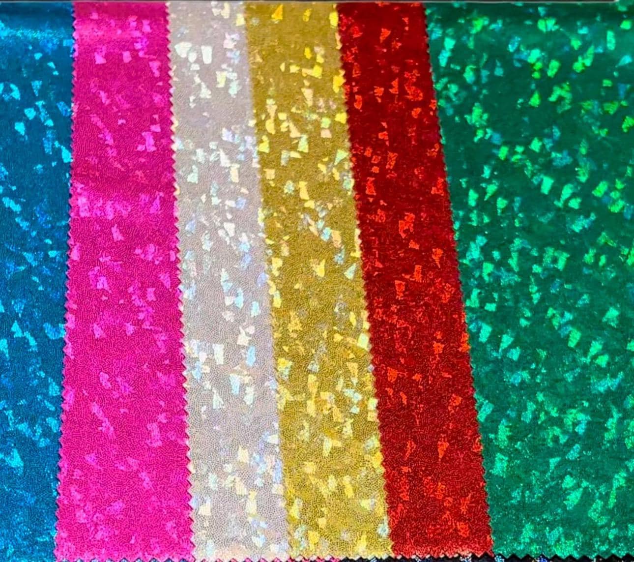 New Shattered glass with foggy foil Hologram metallic nylon spandex 4way stretch 58/60" Sold by the YD. Ships worldwide from Los Angeles CA