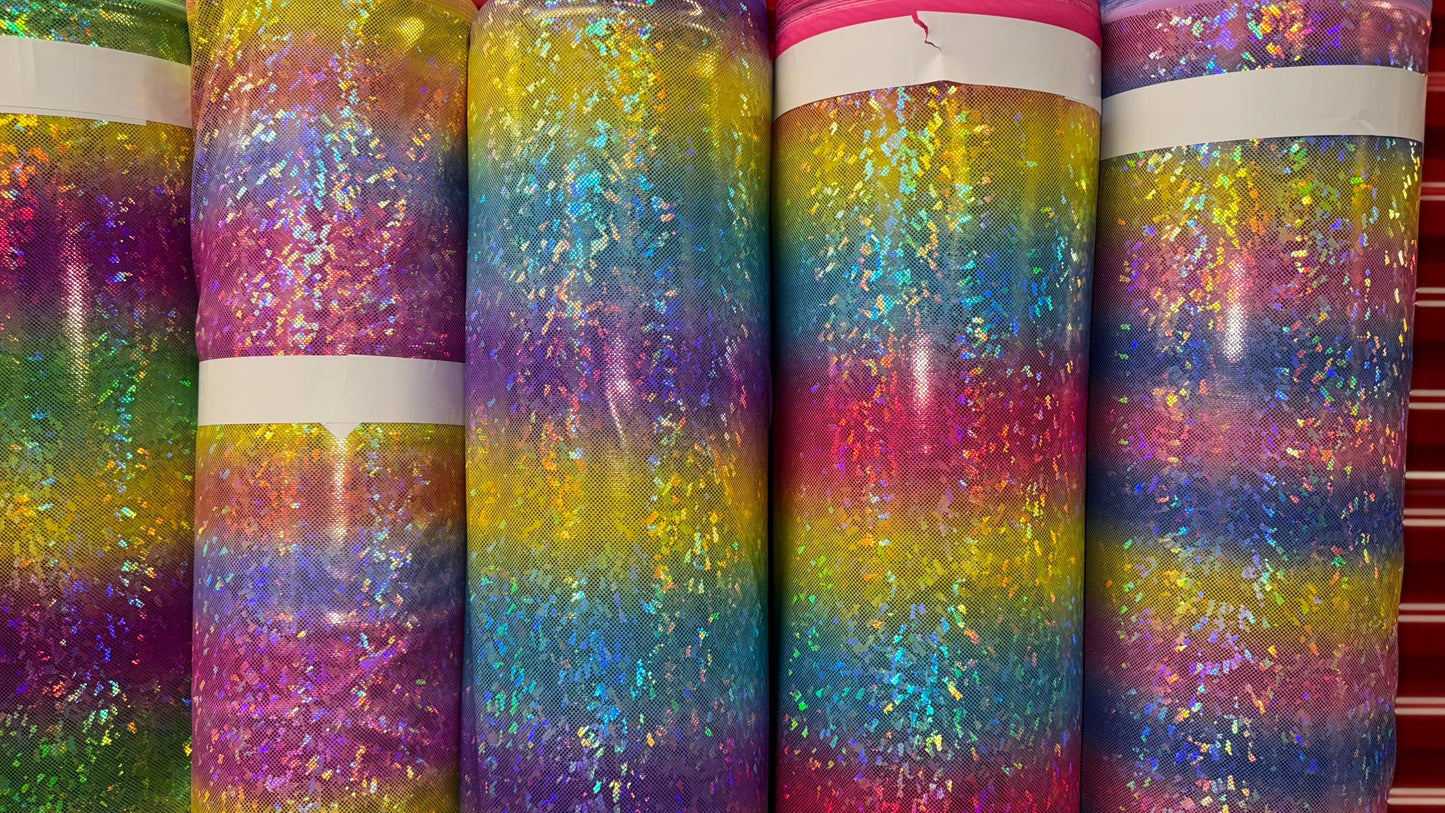 Rainbow Design hologram Shattered Glass metallic nylon spandex 4-way stretch 58/60" Sold by the YD. Ships worldwide From Los Angeles CA USA