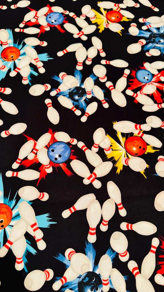 100% cotton Bowling design print on great quality of cotton soft fabric 44/45” Sold by the YD. Ships worldwide from Los Angeles CA USA