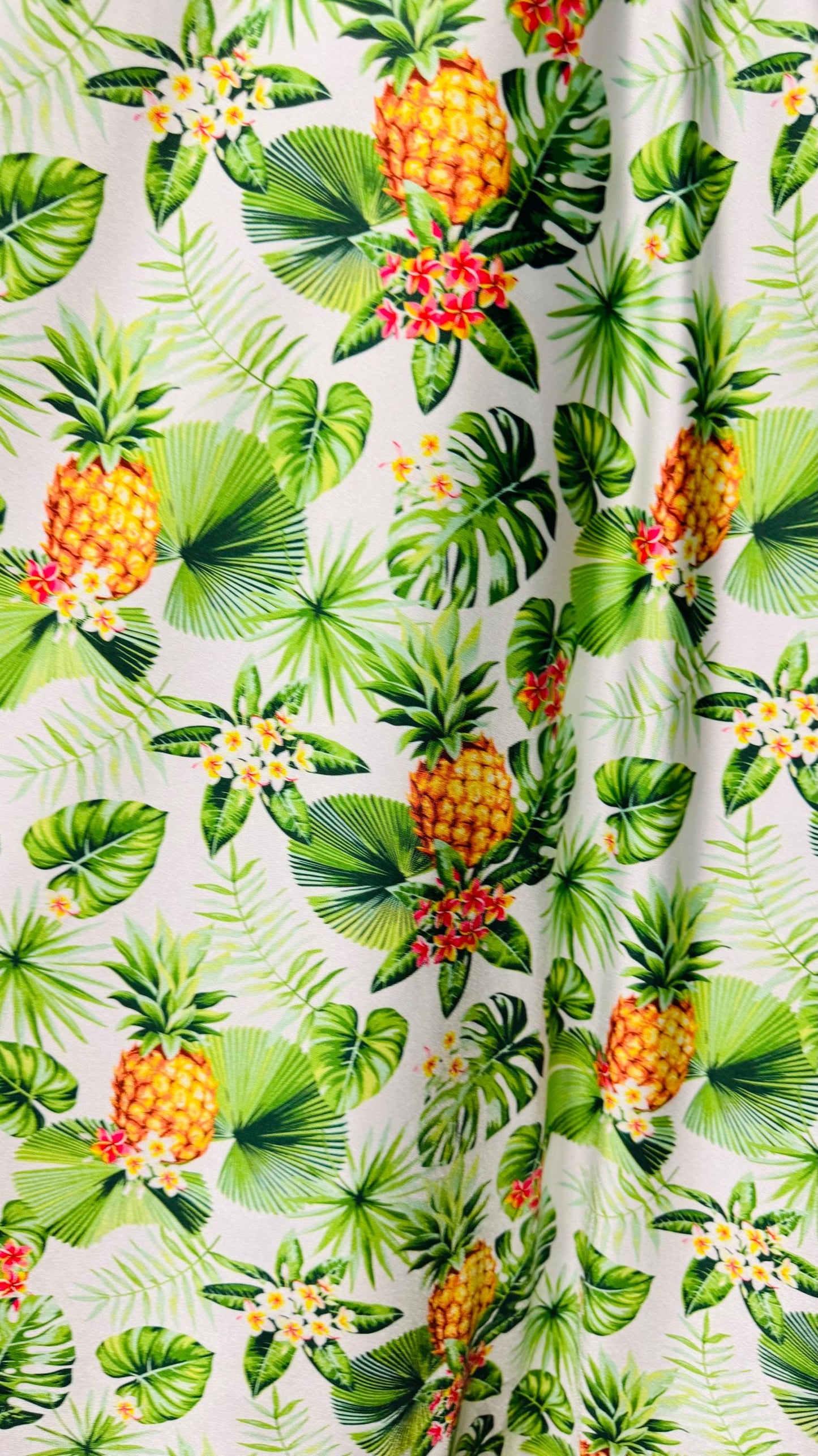 New Pineapple tropical design multicolor print on best quality of nylon spandex 4-way stretch 58/60” Sold by the YD. Ships Worldwide