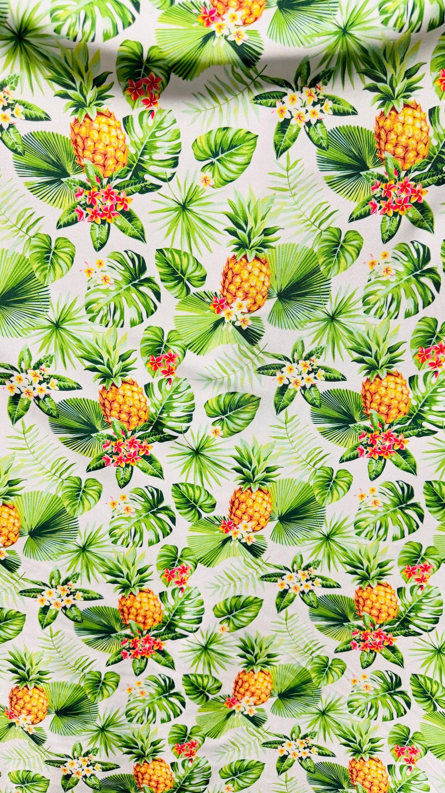 New Pineapple tropical design multicolor print on best quality of nylon spandex 4-way stretch 58/60” Sold by the YD. Ships Worldwide