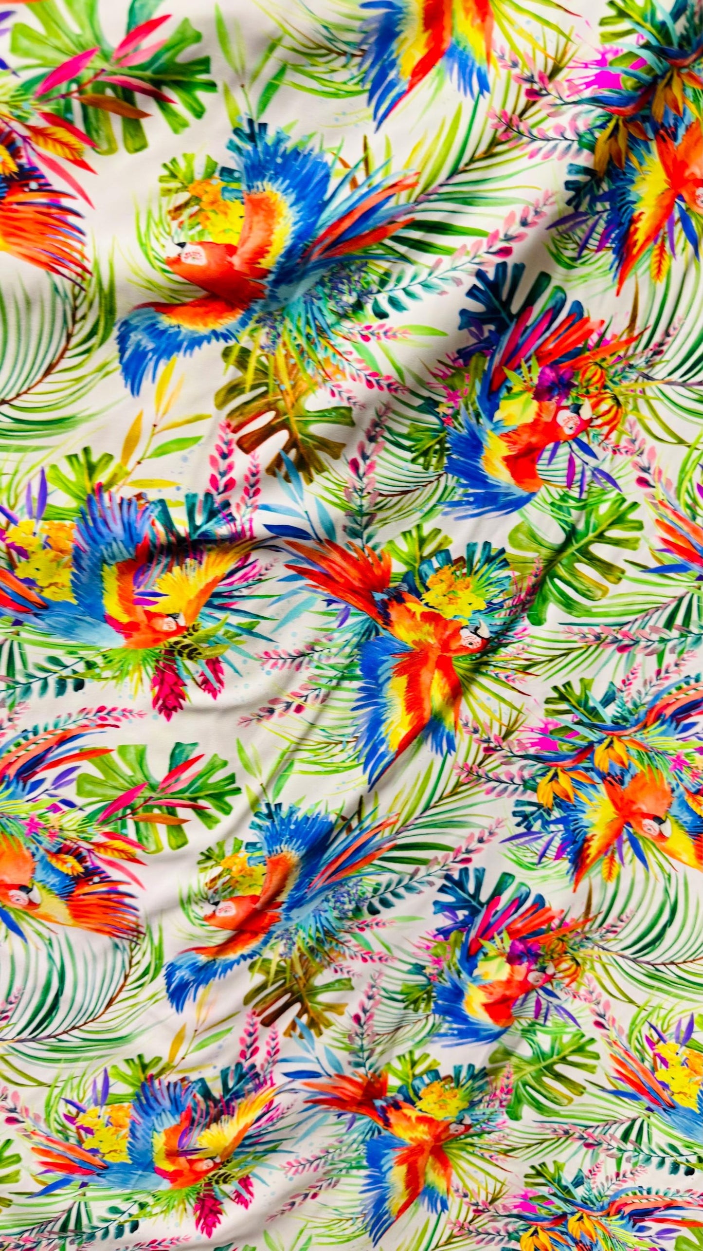 New Parrot tropical design multicolor great quality of nylon spandex 4-way stretch 58/60” Sold by the YD. Ships worldwide From Los Angeles