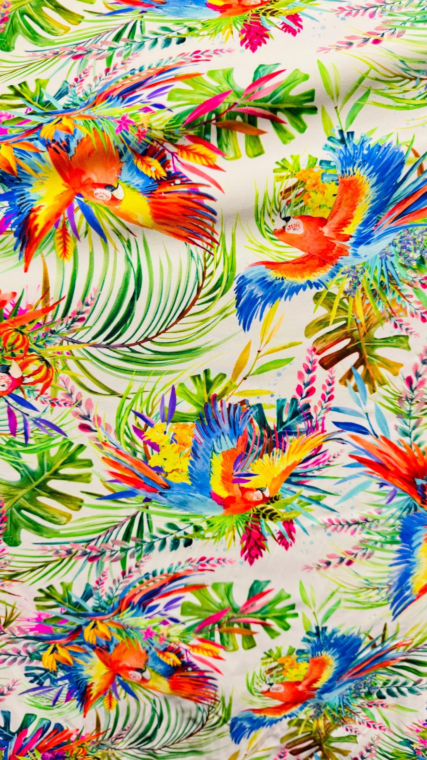 New Parrot tropical design multicolor great quality of nylon spandex 4-way stretch 58/60” Sold by the YD. Ships worldwide From Los Angeles