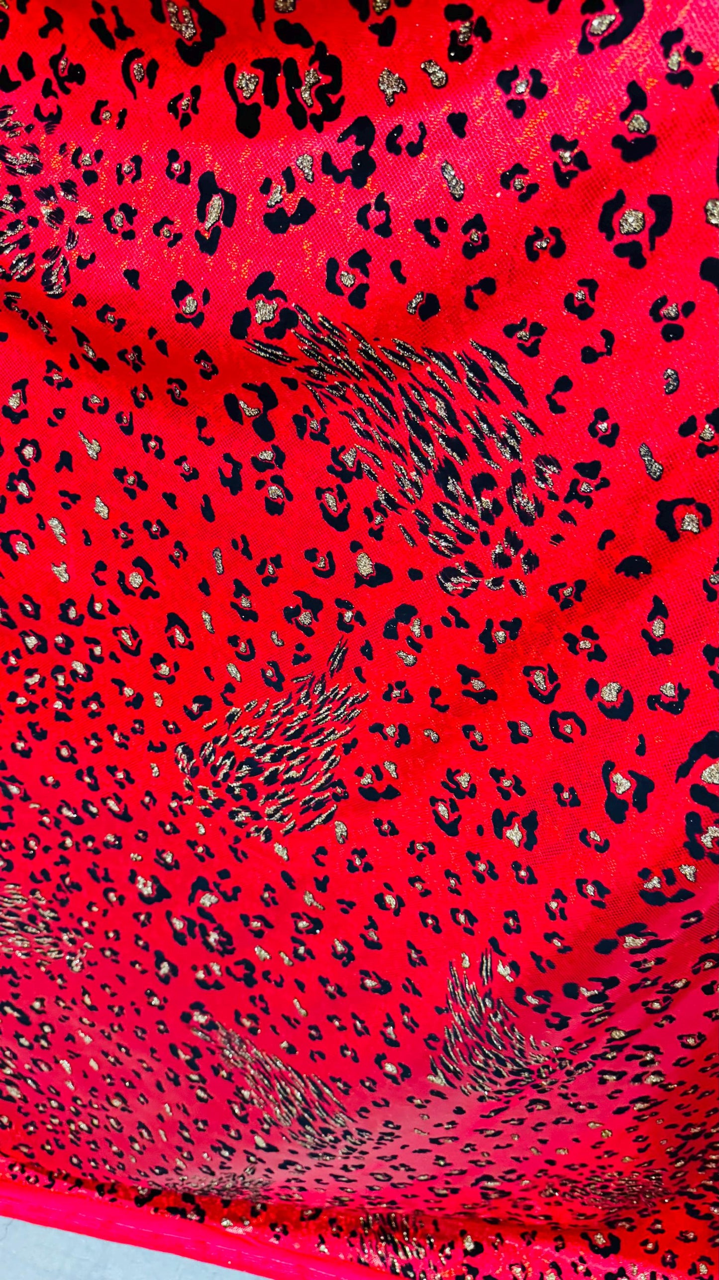 NEW Jaguar design flocking on hologrm broken glasss metallic 4way strech nylon spandex sold by the yd. Ships from Los Angeles California USA