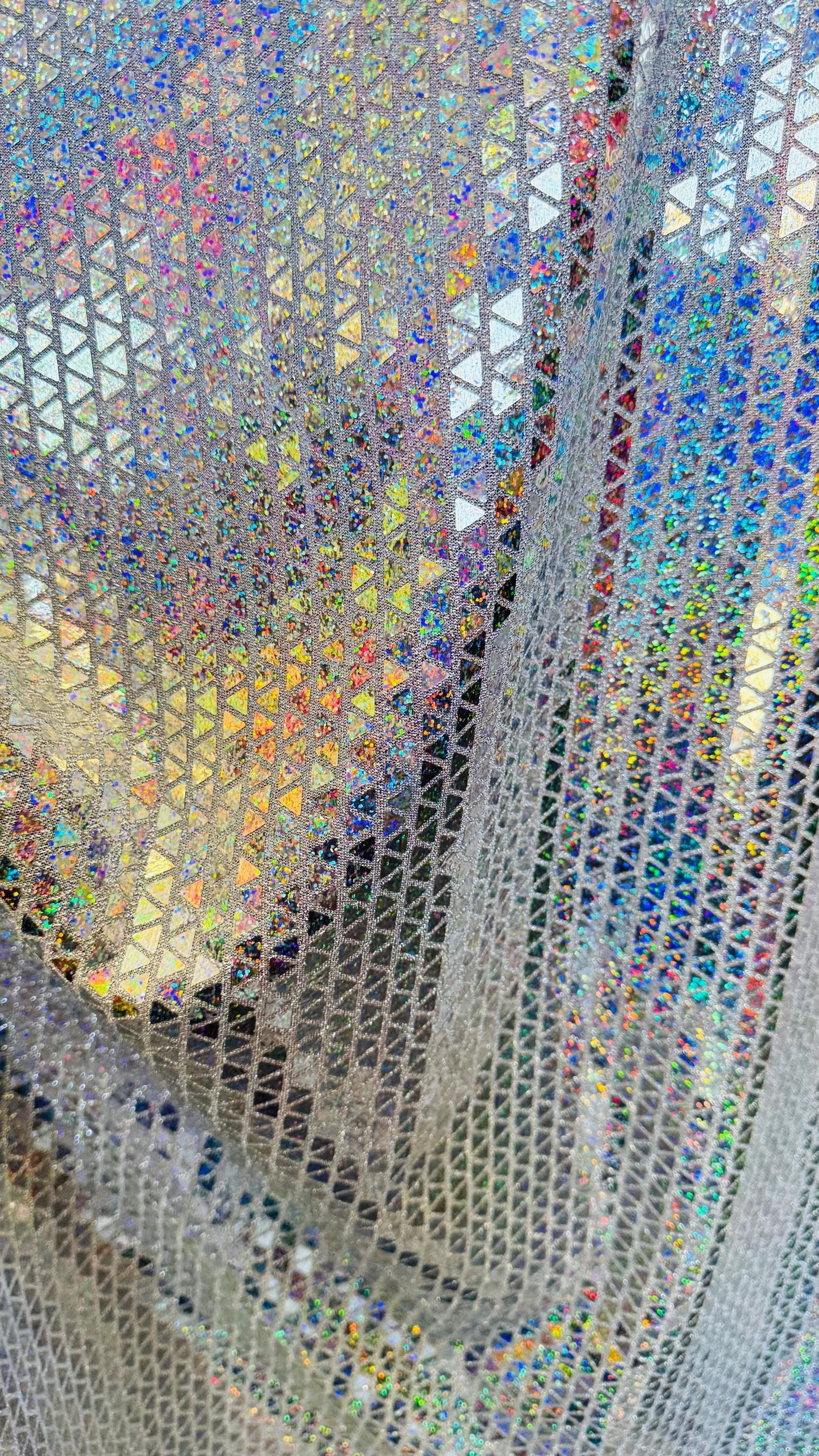 New Triangle Geometric Hologram sequins on metallic base non stretch 44/45" Sold by the YD. Ships worldwide from Los Angeles California USA