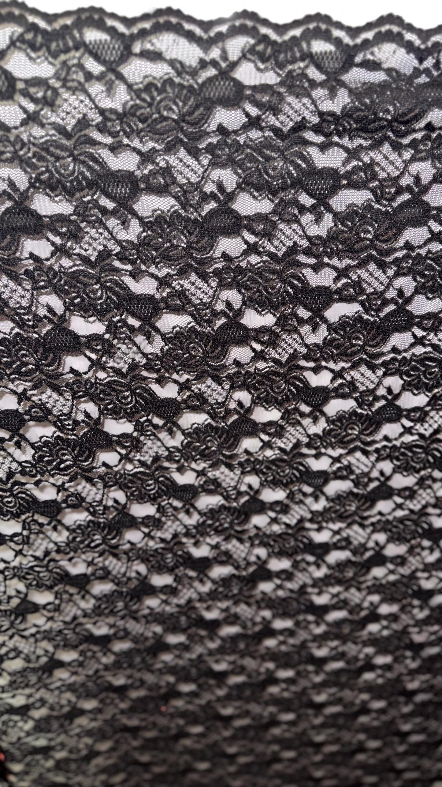 New Victoria Black Lace design best quality of nylon spandex stretch lace 55/57” Sold by the YD. Ships Worldwide from Los Ángeles California