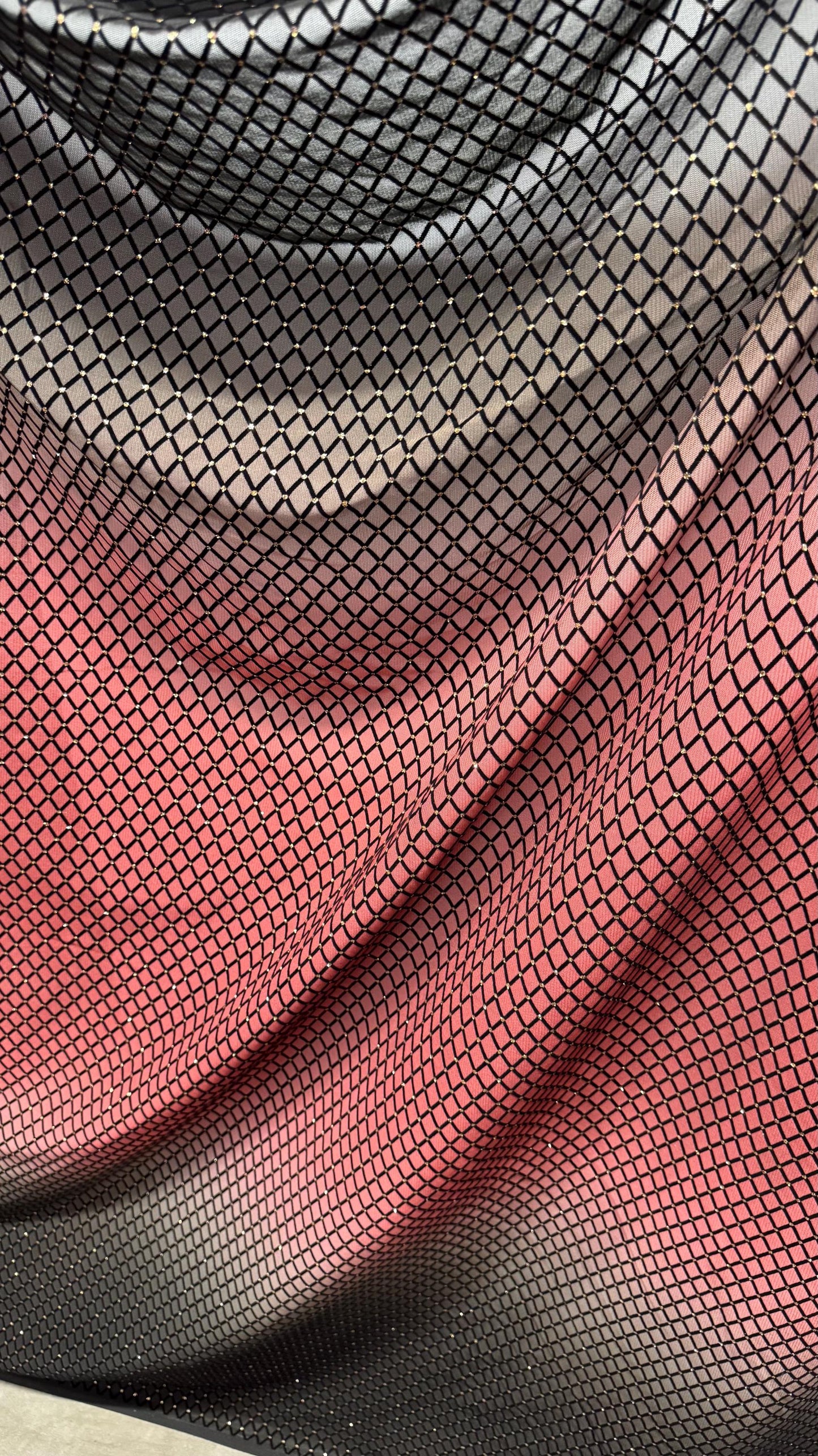 New Ombre design Mauve/Bkack Diamond power mesh with glitter nylon spandex 4-way stretch 58/60”