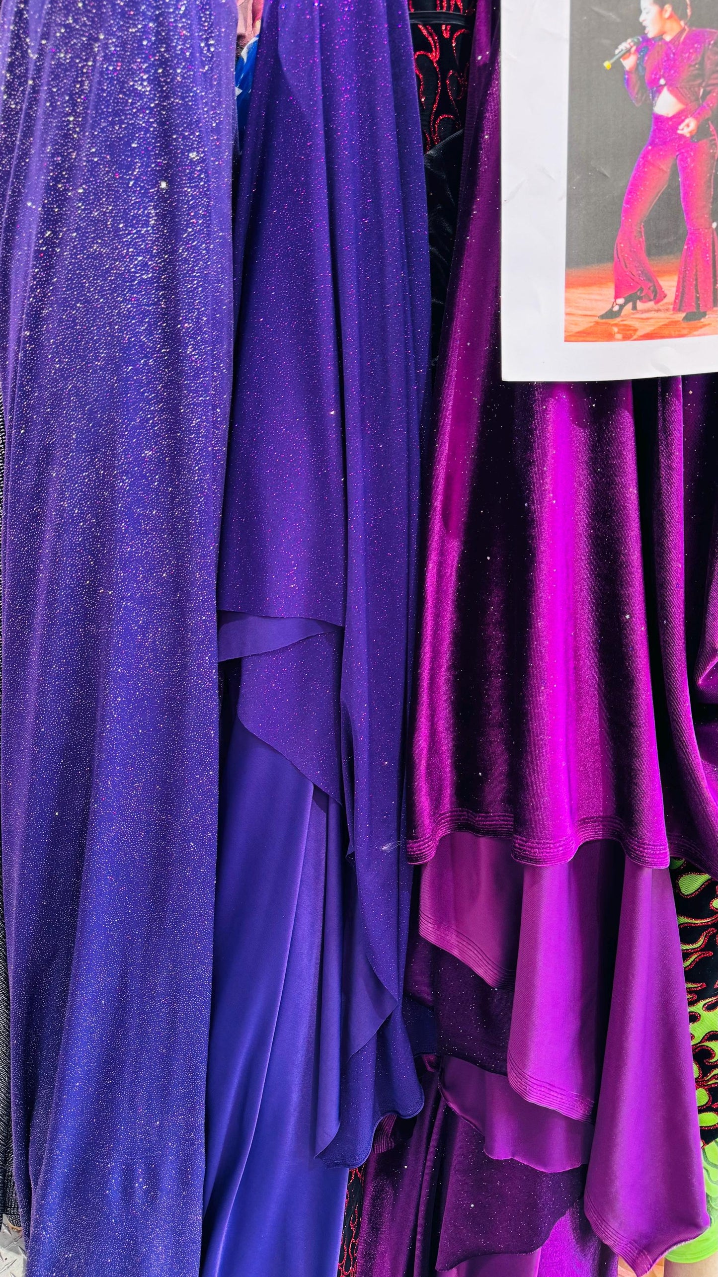 New Selena design eggplant purple stretch velvet with glitter and poly spandex W/Glitter medium weight 4-way stretch 58/60” Sold by the YD