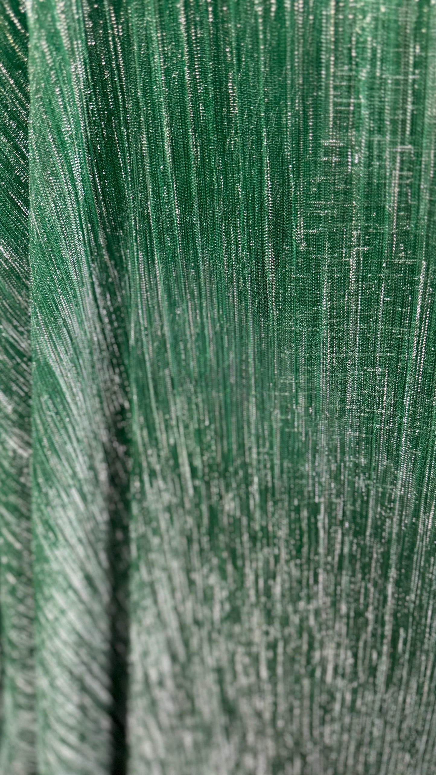 New Pleated metallic stretch mesh Green/Silver 4way stretch 58/60" Sold by the YD. Ships worldwide from Los Angeles California USA.