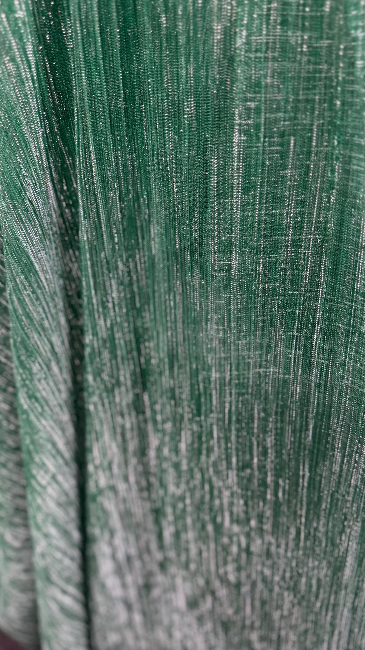 New Pleated metallic stretch mesh Green/Silver 4way stretch 58/60" Sold by the YD. Ships worldwide from Los Angeles California USA.