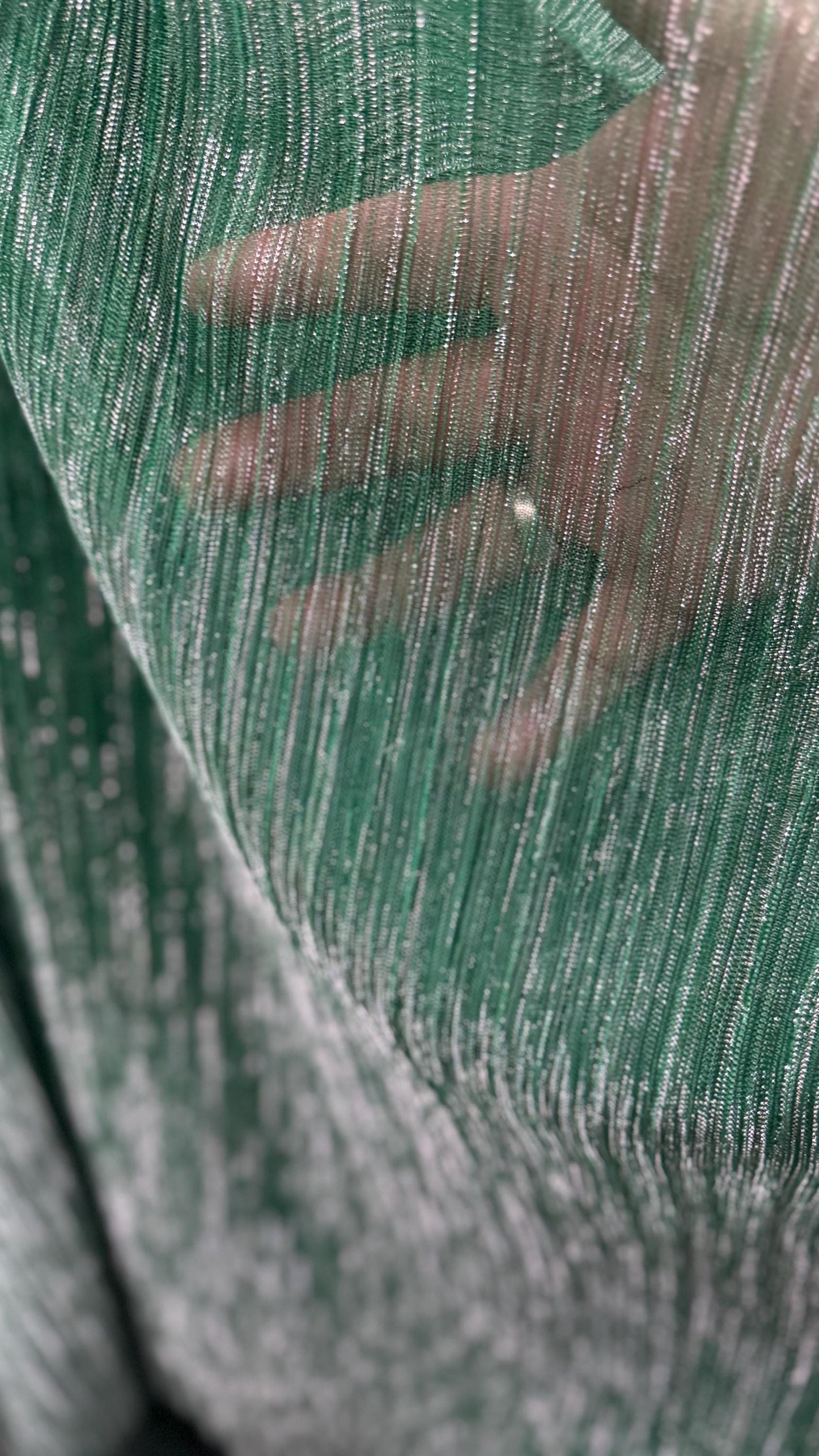 New Pleated metallic stretch mesh Green/Silver 4way stretch 58/60" Sold by the YD. Ships worldwide from Los Angeles California USA.