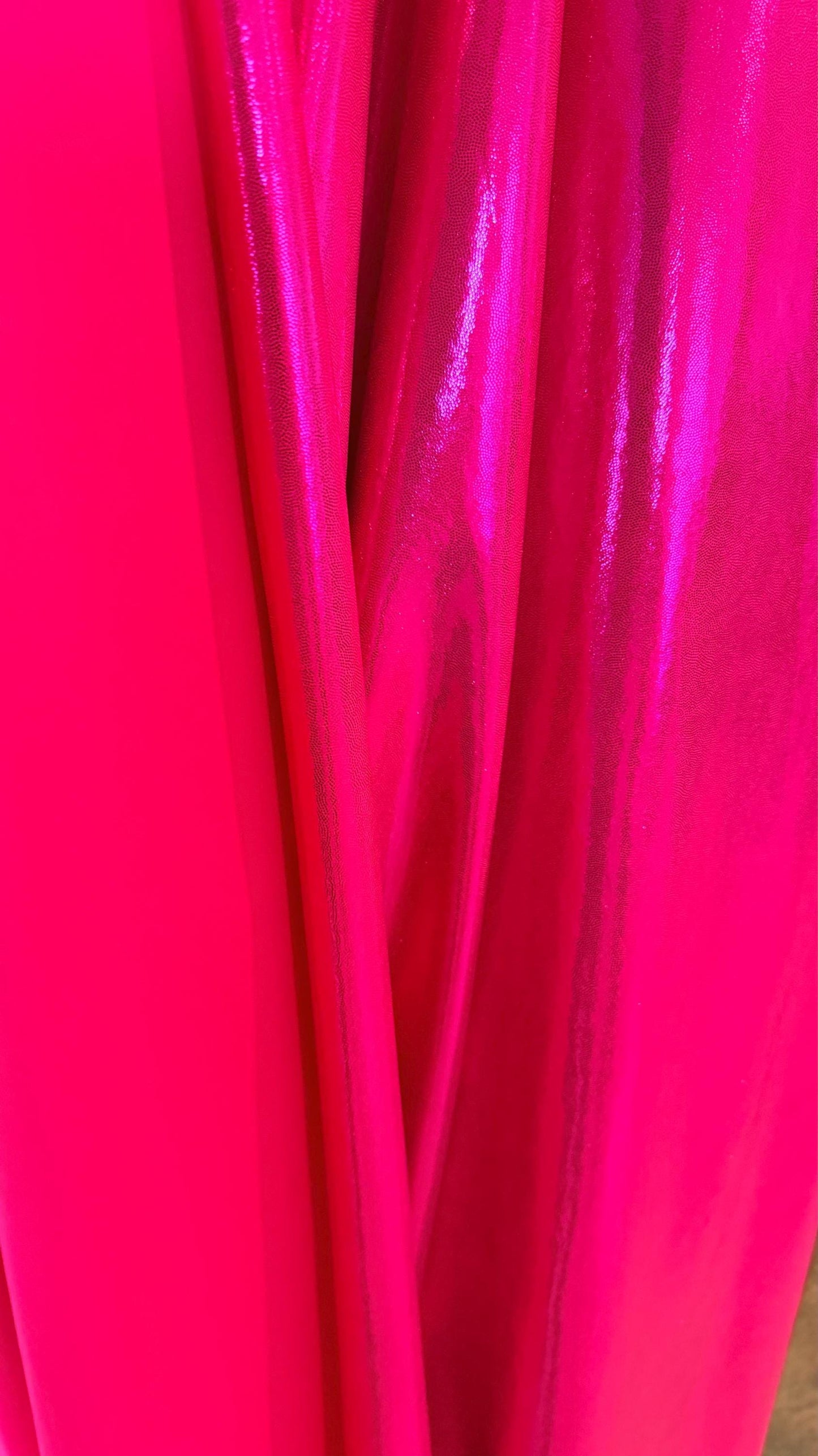 Foggy foil Red/Fuchsia and Hot pink/Fuchsia metallic nylon spandex 4way 58/60" Sold by the YD. Ships worldwide from Los Angeles California