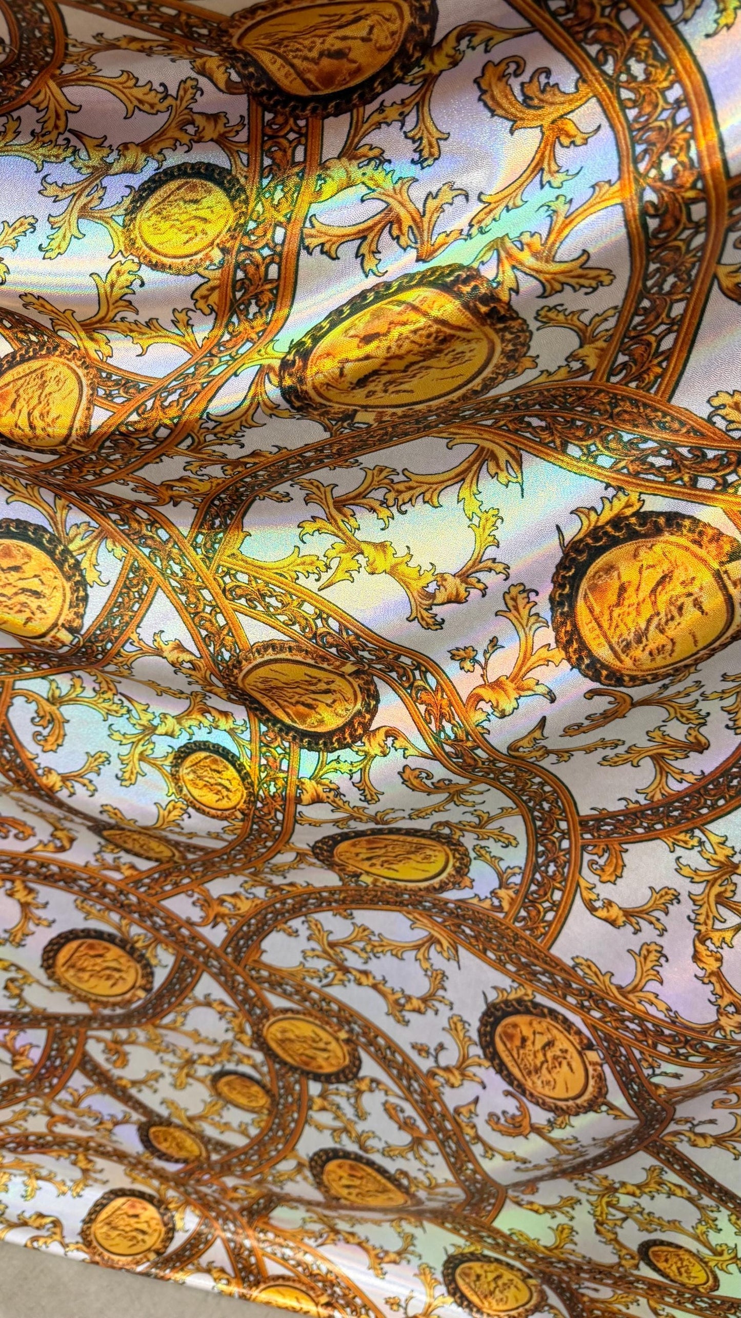 New Fashion brand design on Iridescent metallic nylon spandex 4-way stretch 58/60” Sold by the YD. Ships worldwide from Los Angeles CA
