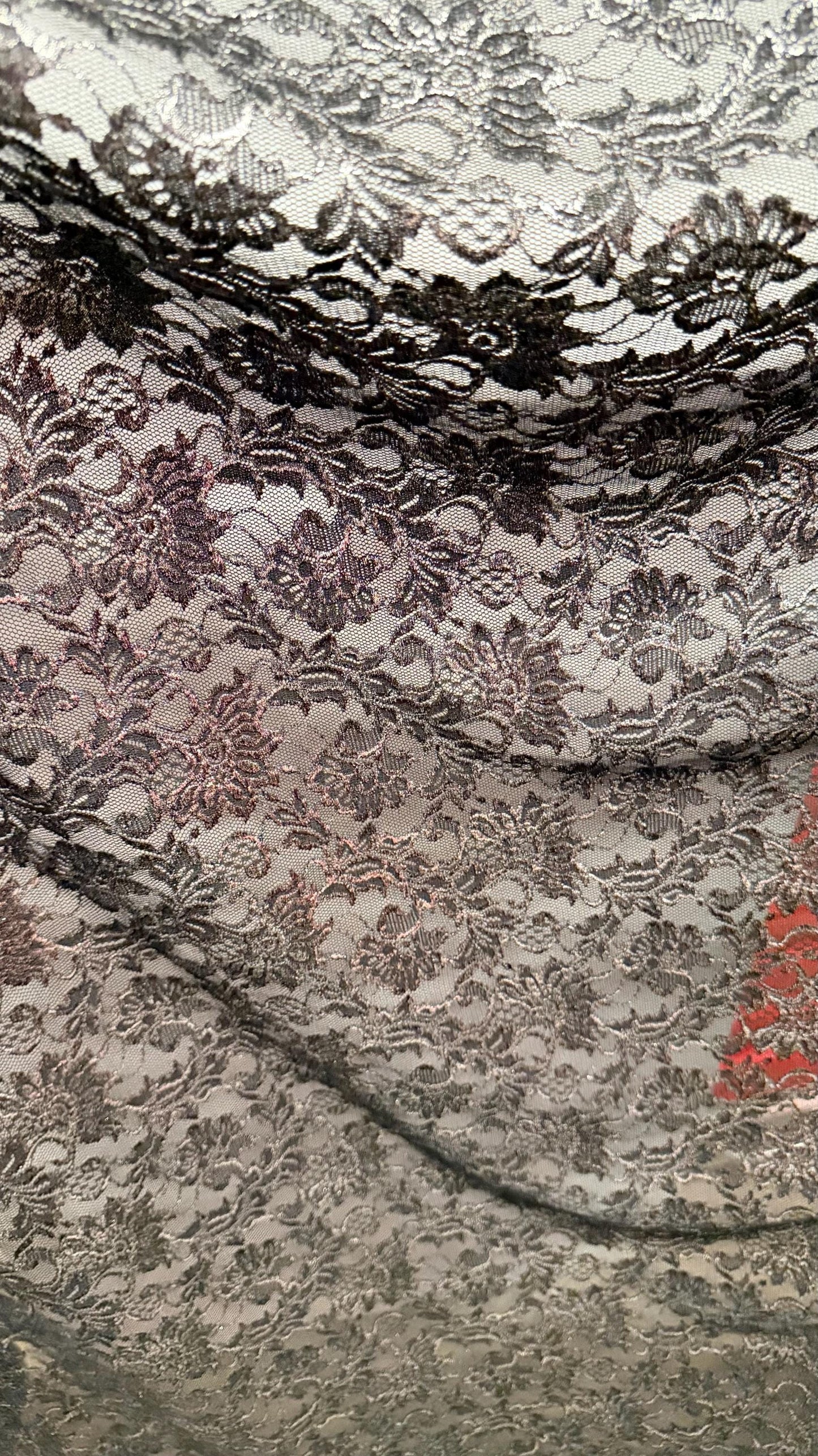 Metallic French stretch lace flower design Black/Silver 4-way stretch 54/55" sold by the YD. Ships worldwide from Los Angeles California USA