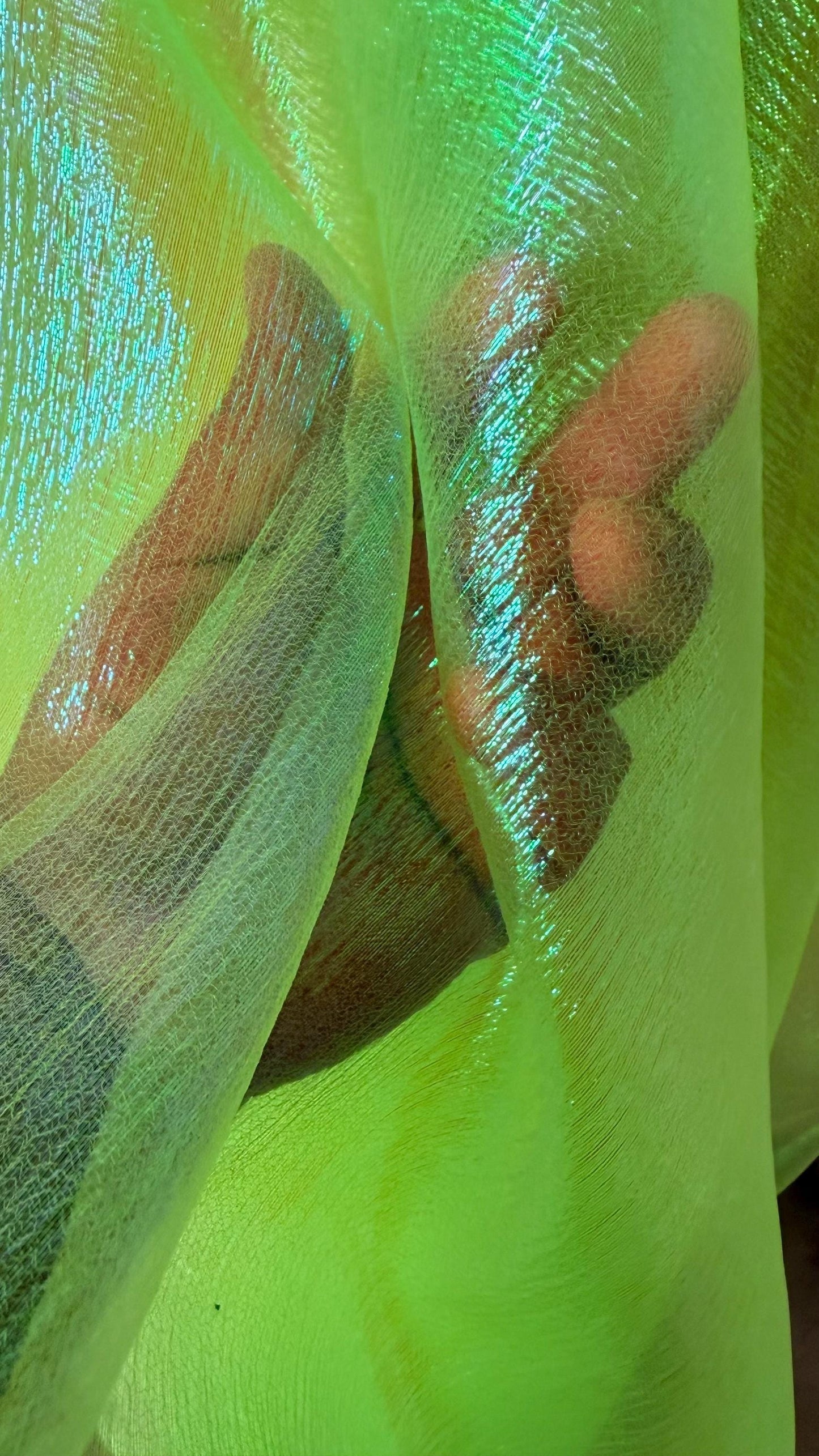New Iridescent crinkle organza Neon Yellow non stretch 55/57” Sold by the YD. Ships worldwide from Los Angeles California USA