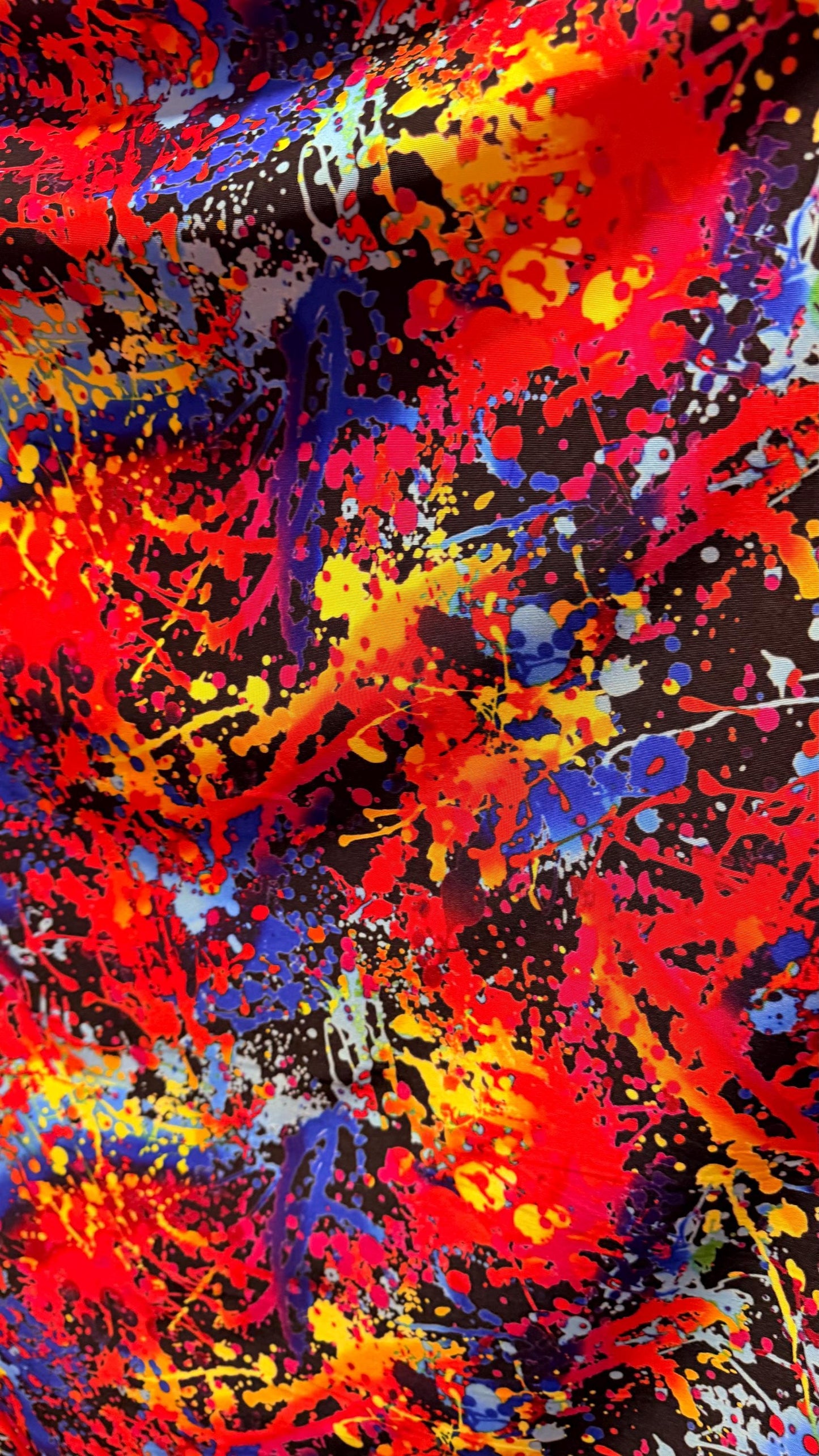 Graffiti paint design Black multicolor nylon spandex 4way Stretch 58/60" Sold by the YD. Ships worldwide from Los Angeles California USA.