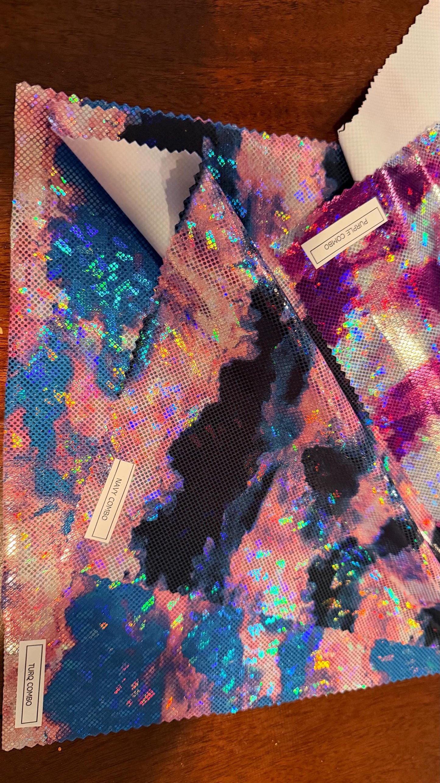 New Shattered glass hologram multicolor Aurora Abstract design Metallic nylon spandex 4way stretch 58/60" Sold by the YD. Ships worldwide