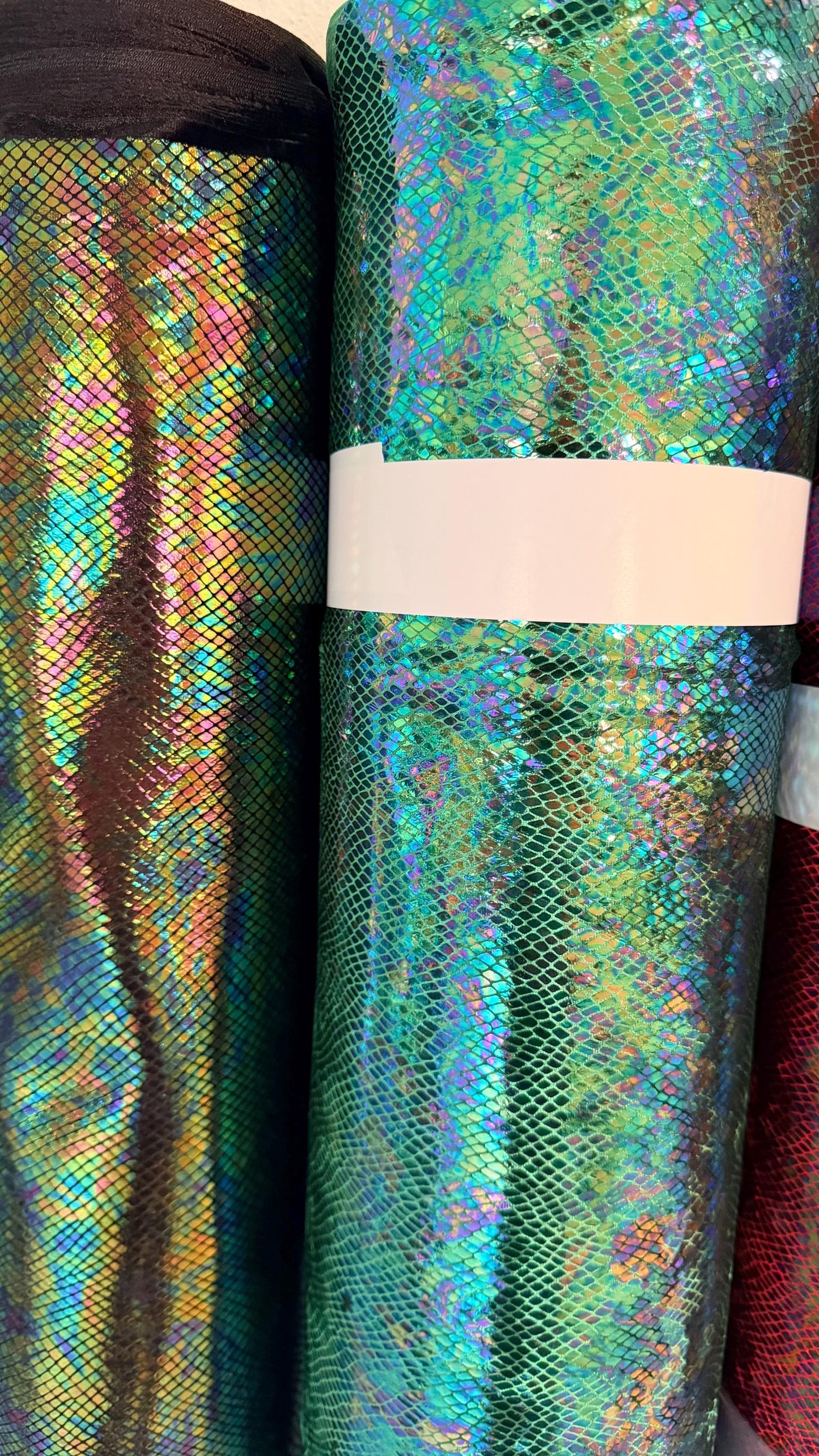 NEW Luxury Iridescent snake skin design diamond metallic foil on heavy stretch velvet 420gsm 4-way stretch 58/60” Sold by the YD.