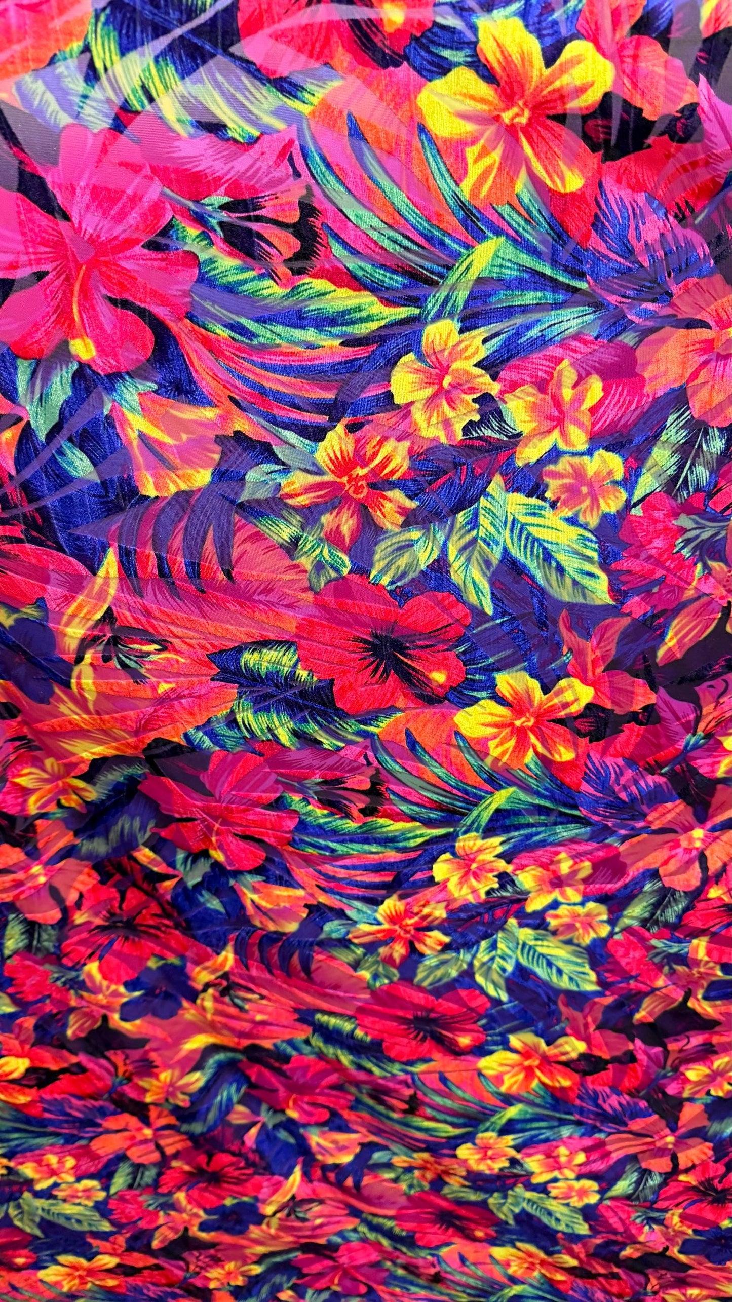 New Burnout Velvet Tropical Flower design multicolor 4way Stretch 58/60" Sold by the YD. Ships worldwide from Los Angeles California USA.