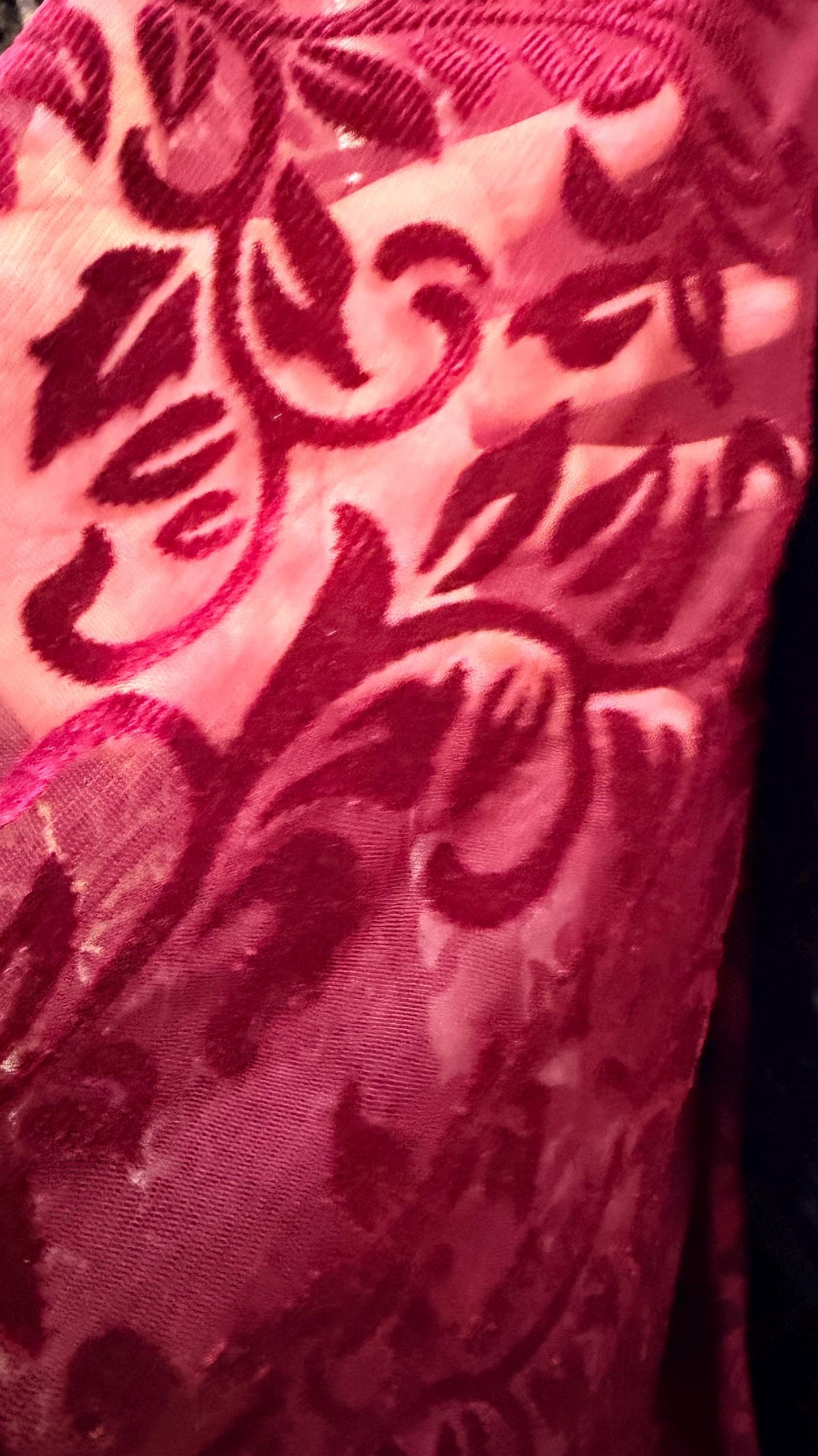 New Italian Burnout velvet Leaves design merlot color luxury 4-way stretch velvet 58/60” Sold by the YD. Ships worldwide from Los Angeles.
