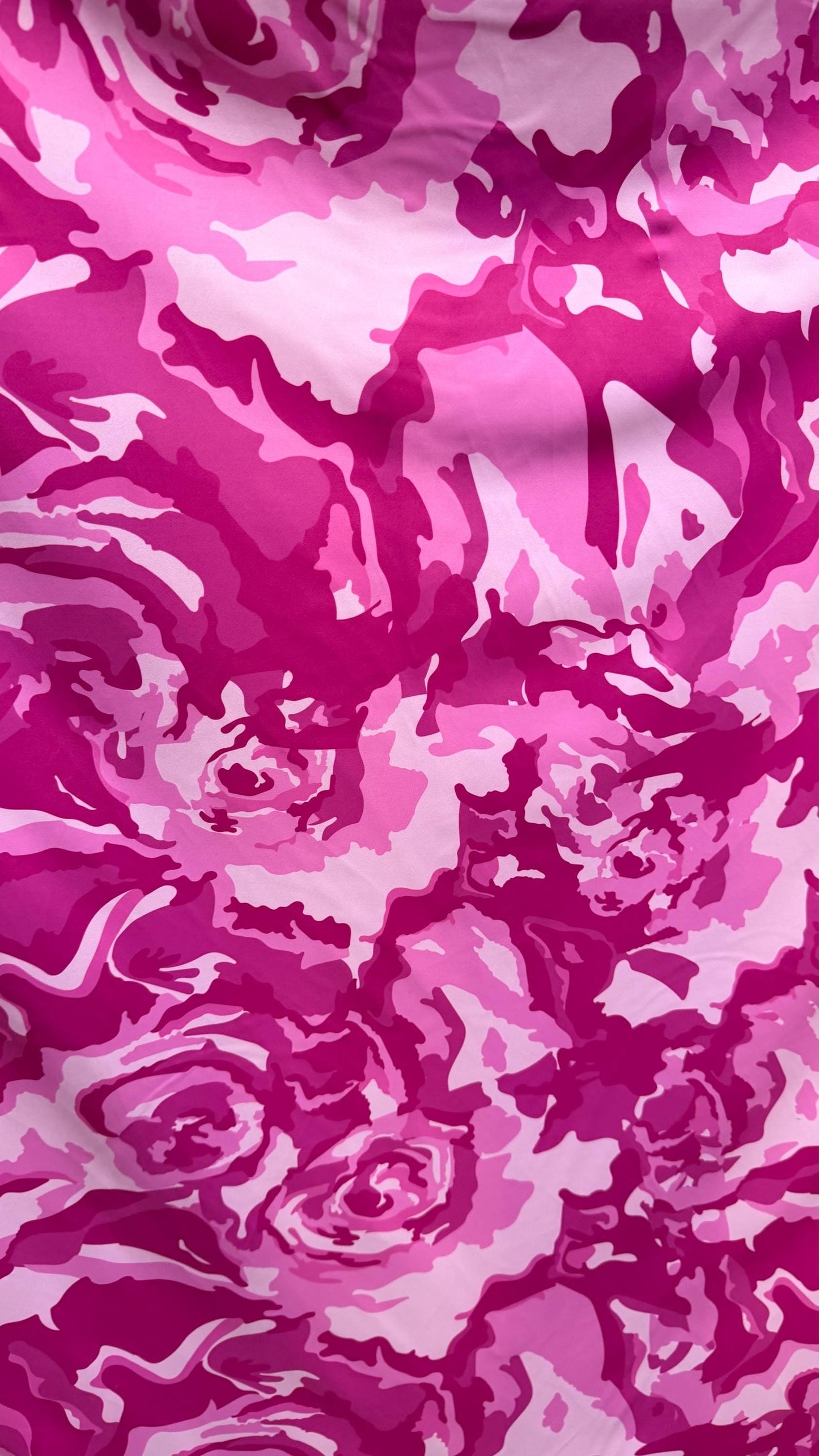 Camouflage design pink color nylon spandex print 4way Stretch 58/60" Sold by the yd. Ships worldwide from Los Angeles California USA.