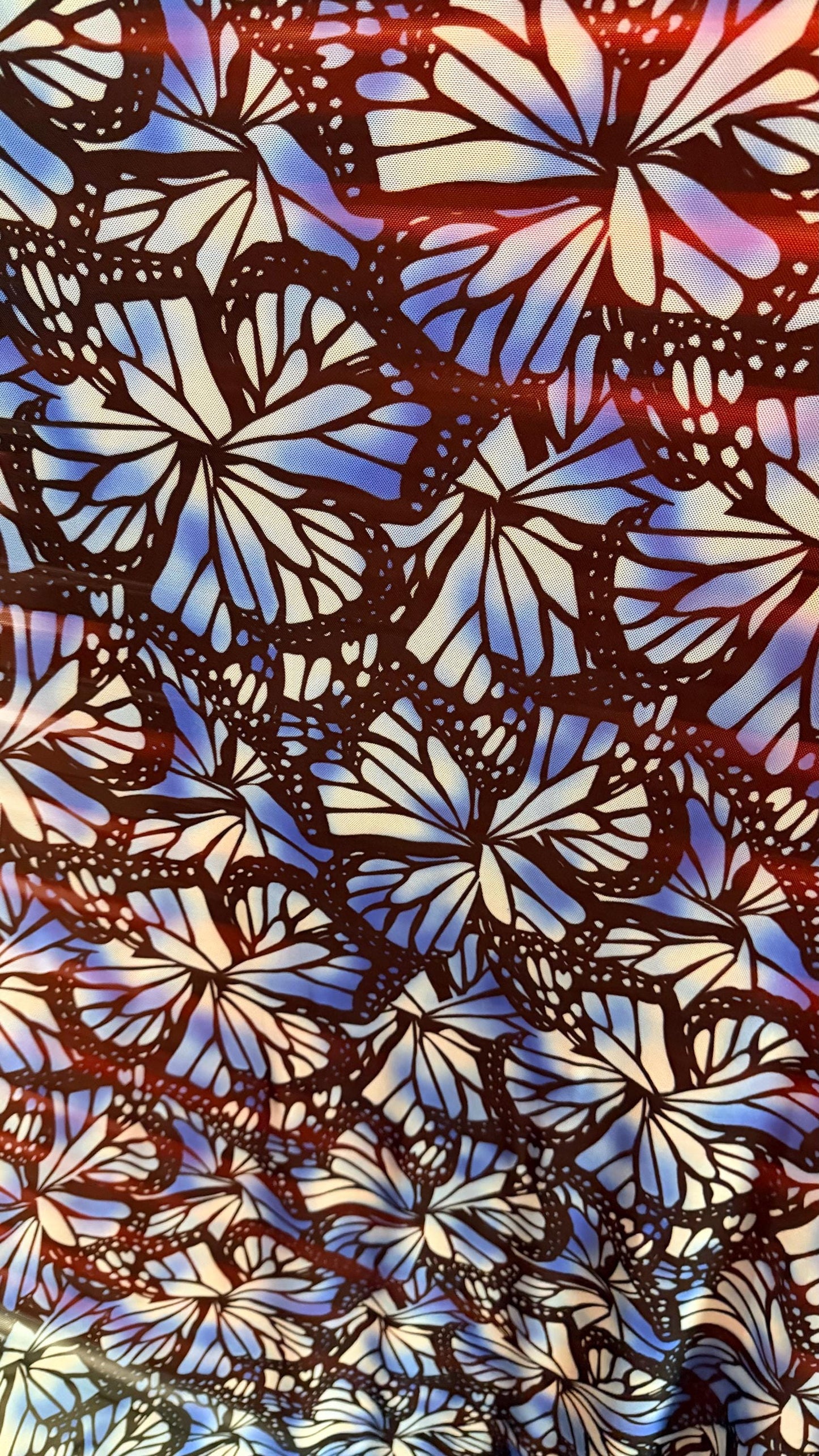 New Butterfly abstract design sapphire/black color print on great quality of power mesh 4-way stretch 58/60”
