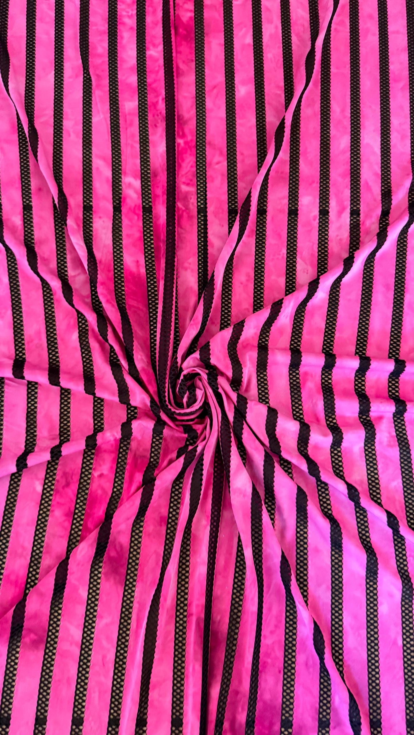 New stripe tie dye nylon spandex mesh pink color 4-way stretch 58/60” Sold by the YD. Ships worldwide from Los Angeles California USA.