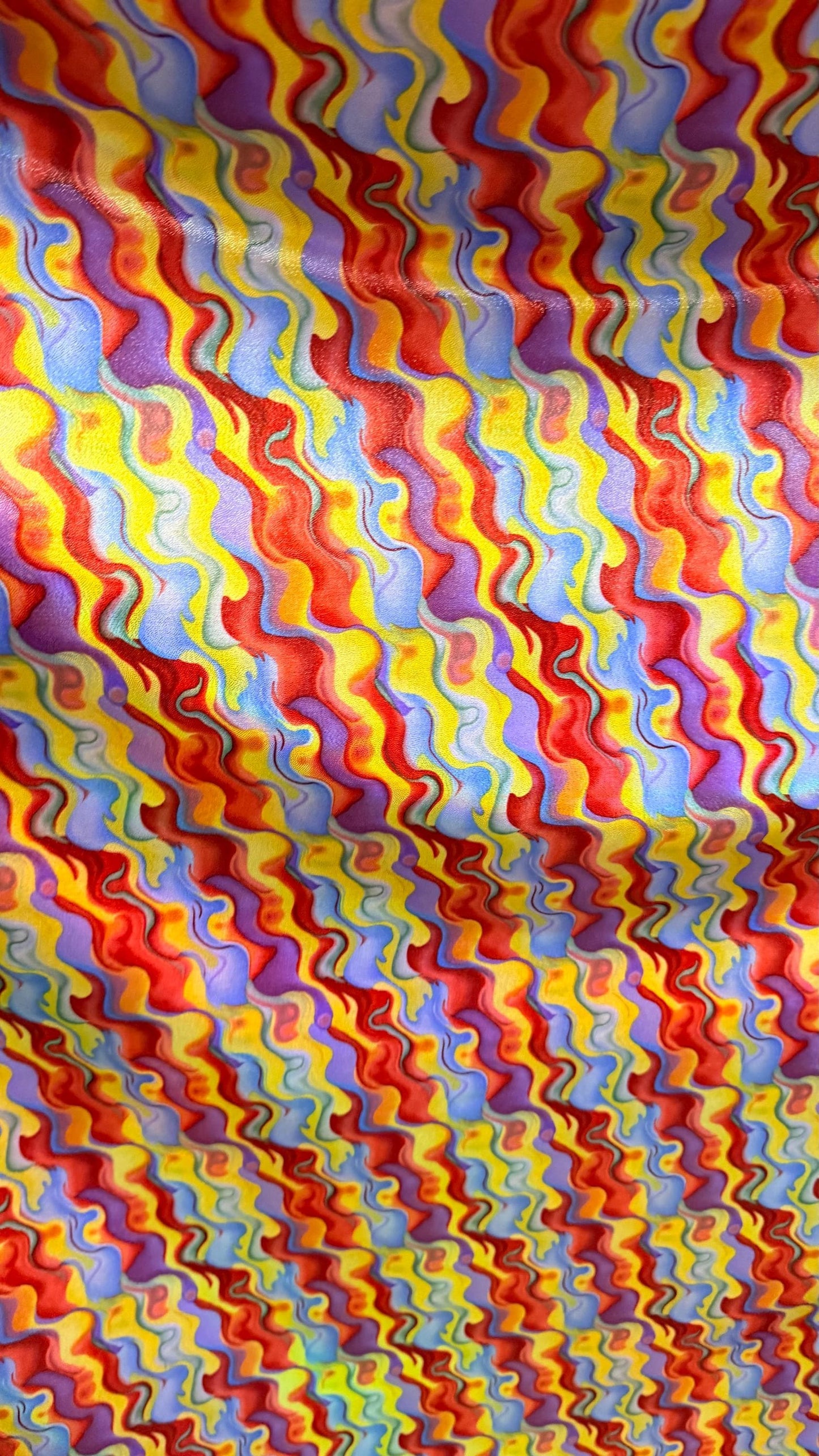 New Magma Lava design digital foil print lacer hologram Iridescent metallic nylon spandex 4-way stretch 58/60” Sold by the YD.