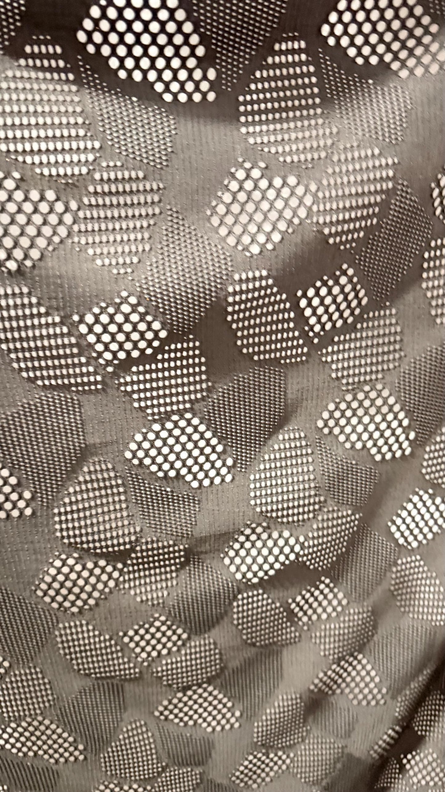 New Geometric patch design Black nylon spandex fishnet 4-way stretch 58/60” Sold by the YD. Ships Worldwide from Los Angeles California USA.
