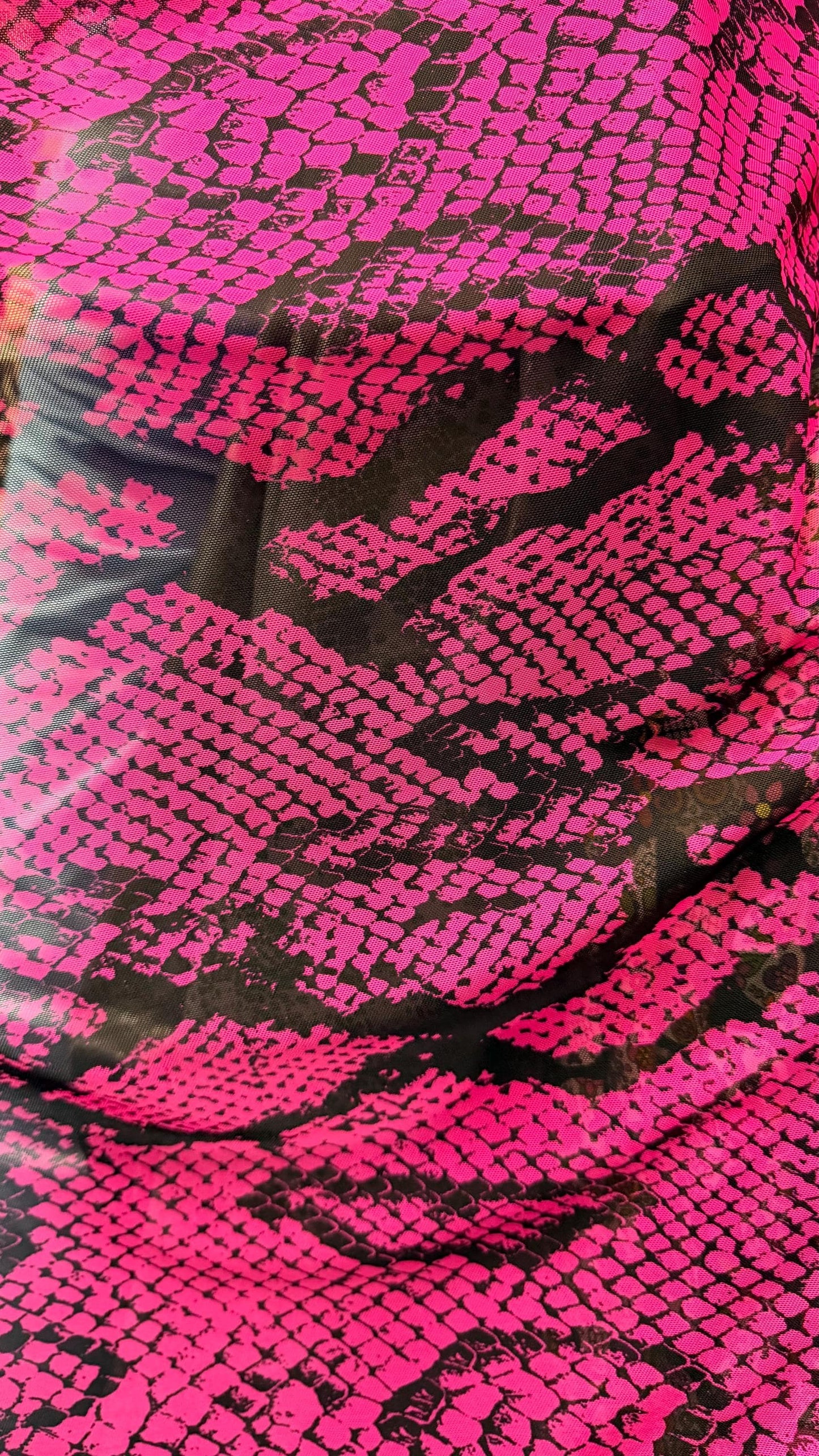 New Skin Snake design print on stretch power mesh 4-way stretch 58/60" Sold by the YD. Ships worldwide from Los Ángeles California USA.