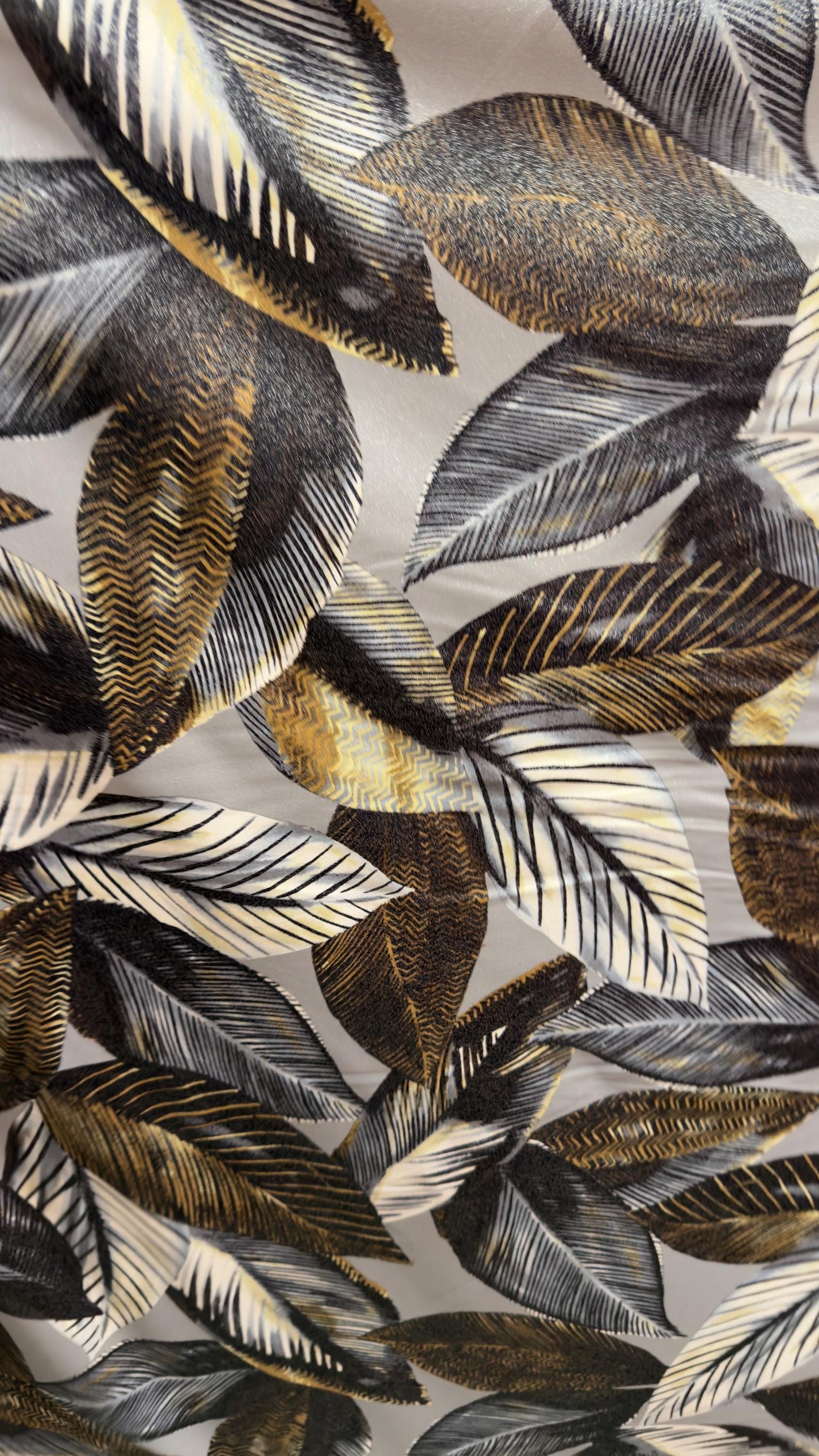 New Luxury Leaf design Silver/Gold/Gray metallic nylon spandex with foggy foil 4-way stretch 58/60” High quality fabrics by AlexLAFabrics