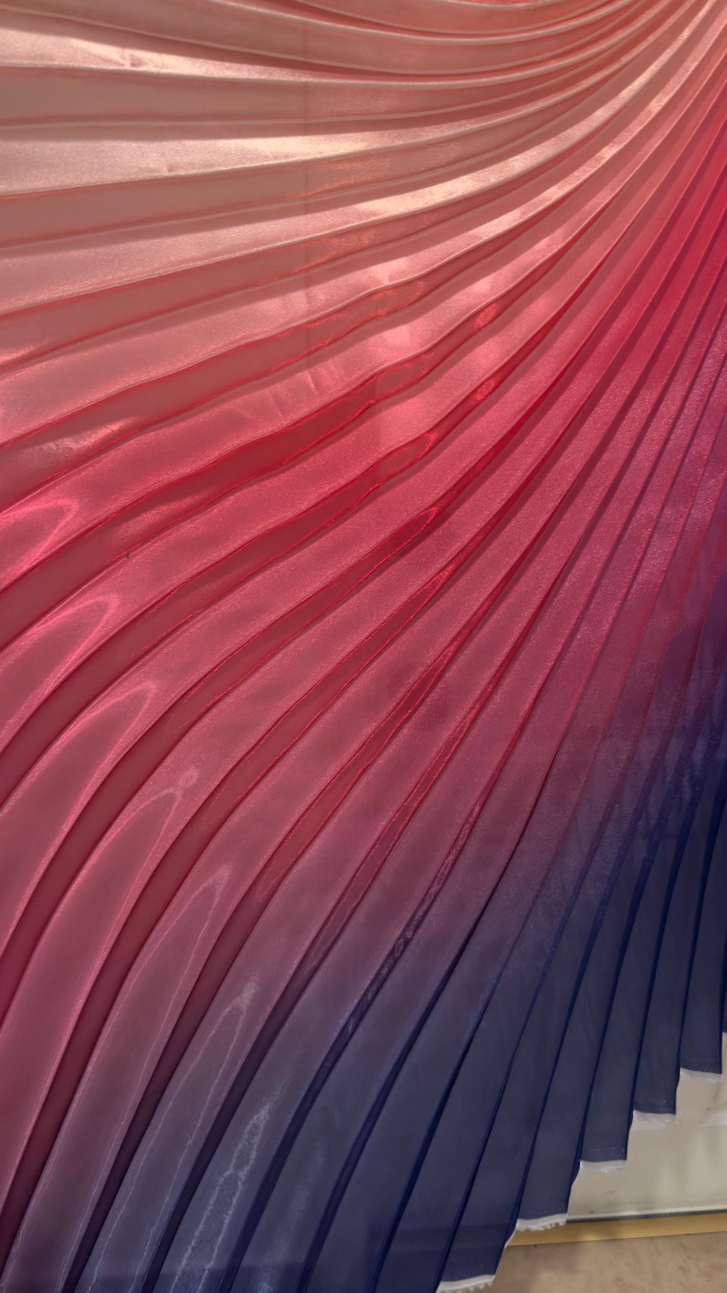 Luxury Ombre sunburst design pink/fuchsia/purple silky organza pleated 3.5 yds length by 60”width Sold by the Peace fabrics by AlexLAFabric