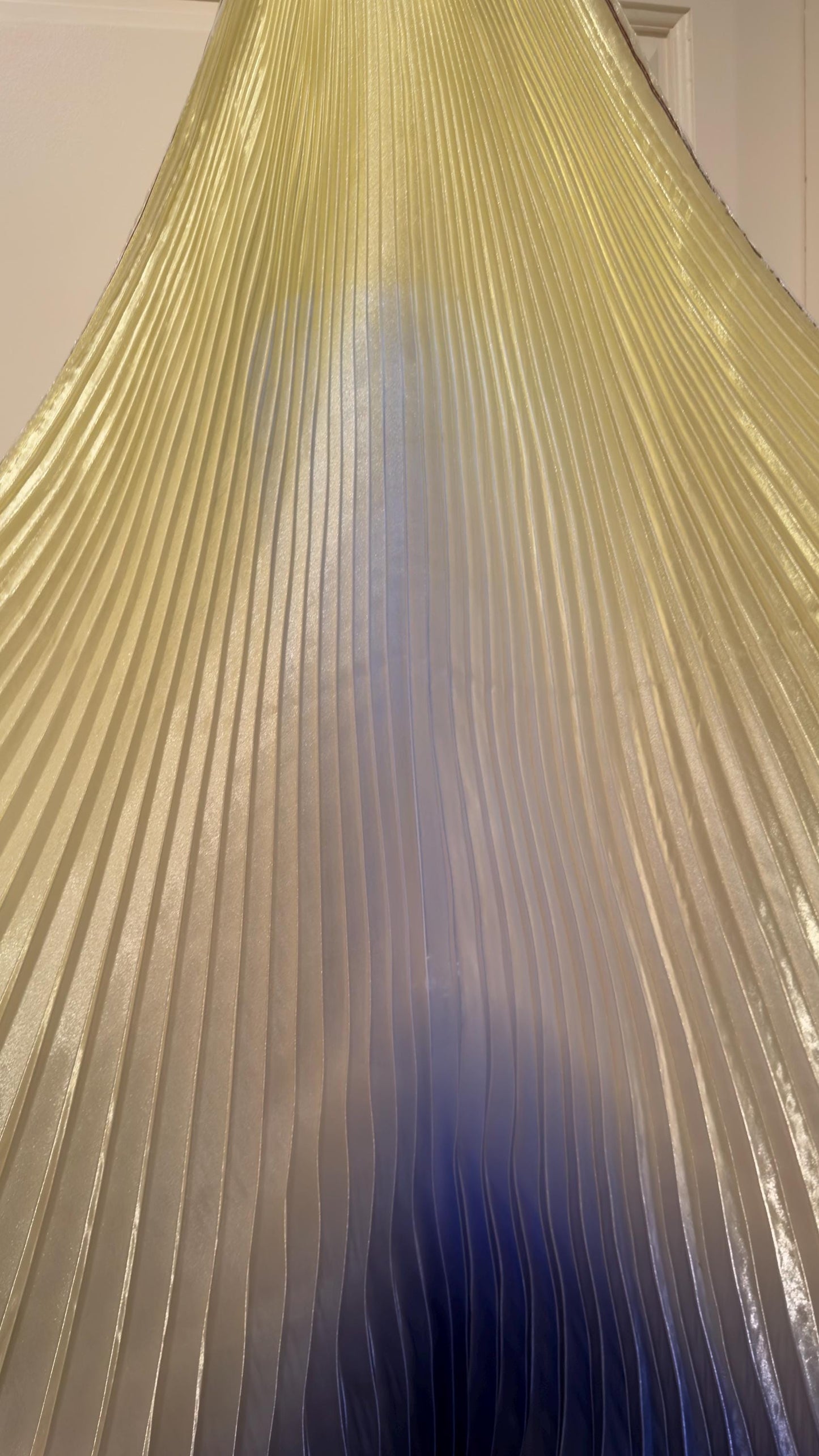 Luxury Ombre sunburst design Yellow/Purple silky organza pleated 3.5 yds length by 60”width Sold by the Peace. Luxury fabrics AlexLAFabric